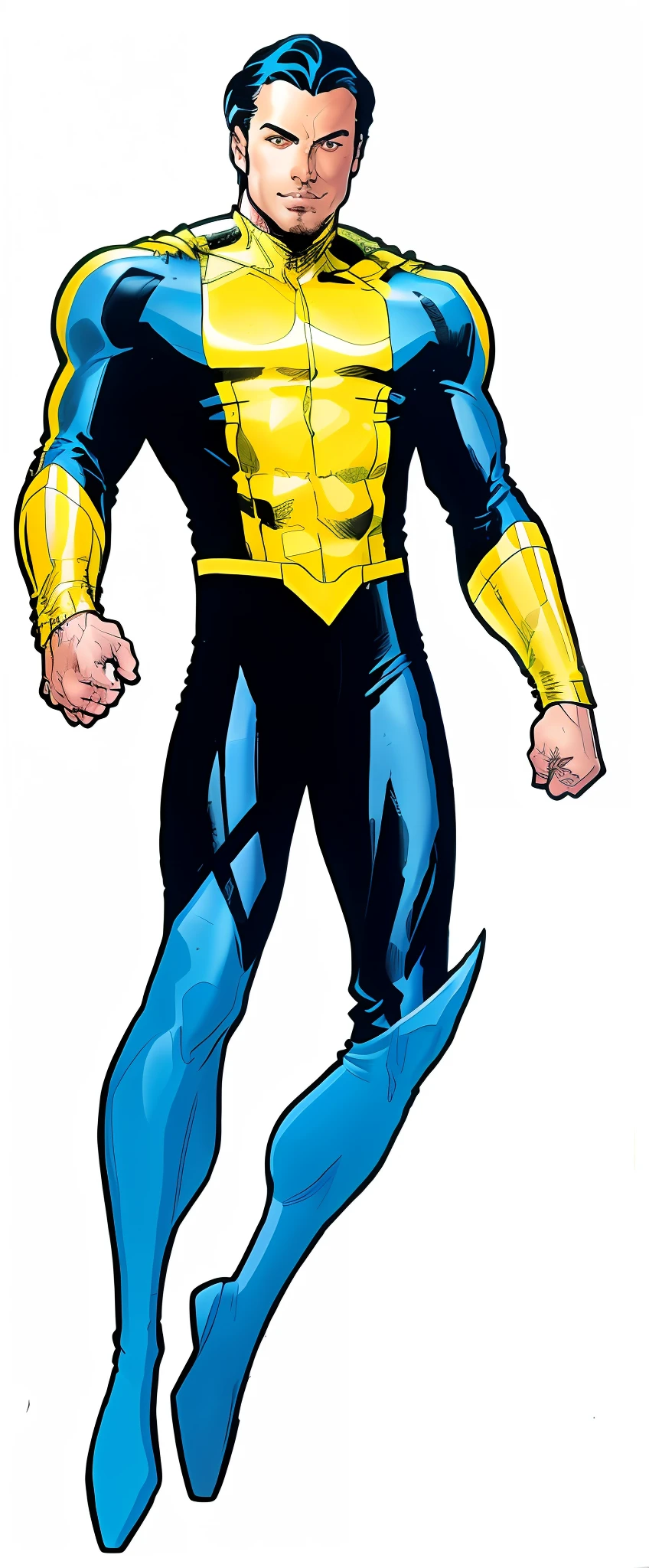 Invincible, Mark Grayson, Peter Parker, Invincible, supersuit, hero, yellow suit, good face, good eyes, yellow and blue, handsome young man, eyes open, close up of a man in a yellow and blue armor, yellow x-man suit, x-man armor, full portrait of invincible, blue and yellow, x man armor, 90s comic book character design, comic book character, john romita junior, phil jimenez, inspired by John Romita, photo of Timothy Chalamet, shot on dslr camera, clean cut, flowing hair, well drawn eyes, clean art, 2000's comics, modern concept art,