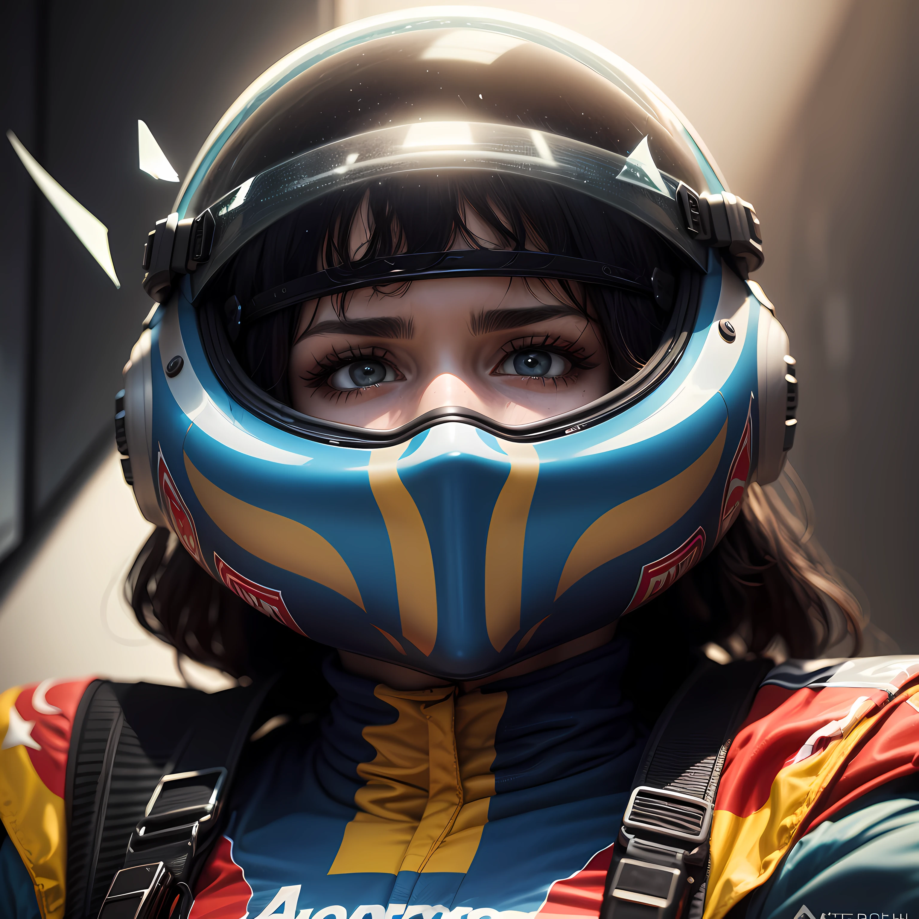 . (surreal), (espetacular), (intenso), (Dramatic), (altera rosto de mulher para rosto de homen), "carros de Formula 1", Alegre, with intense attention to lighting, cores vivas, fundo escuro, foco nítido, Contraste intenso, humor intenso, atmosfera clara, alta qualidade, realista, artistic composition, complexa, impressionante, atraente, that catches the eye, magistralmente trabalhada, arte de Bruno Rocha --auto