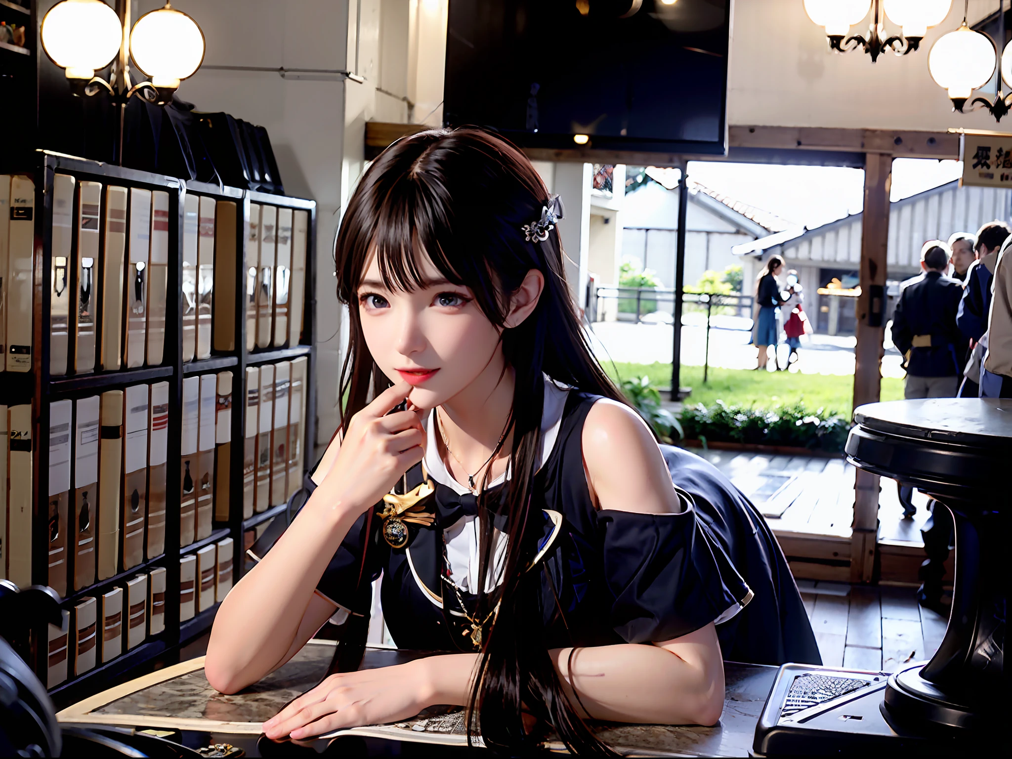 extreme hight detail,8K,one-girl。interior scenes,At the table,frowned upon,Eating stones