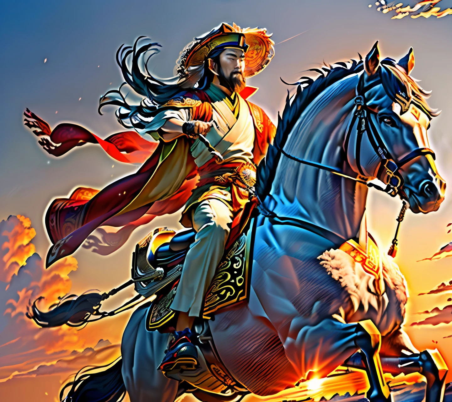 Guan Yu riding a motorcycle