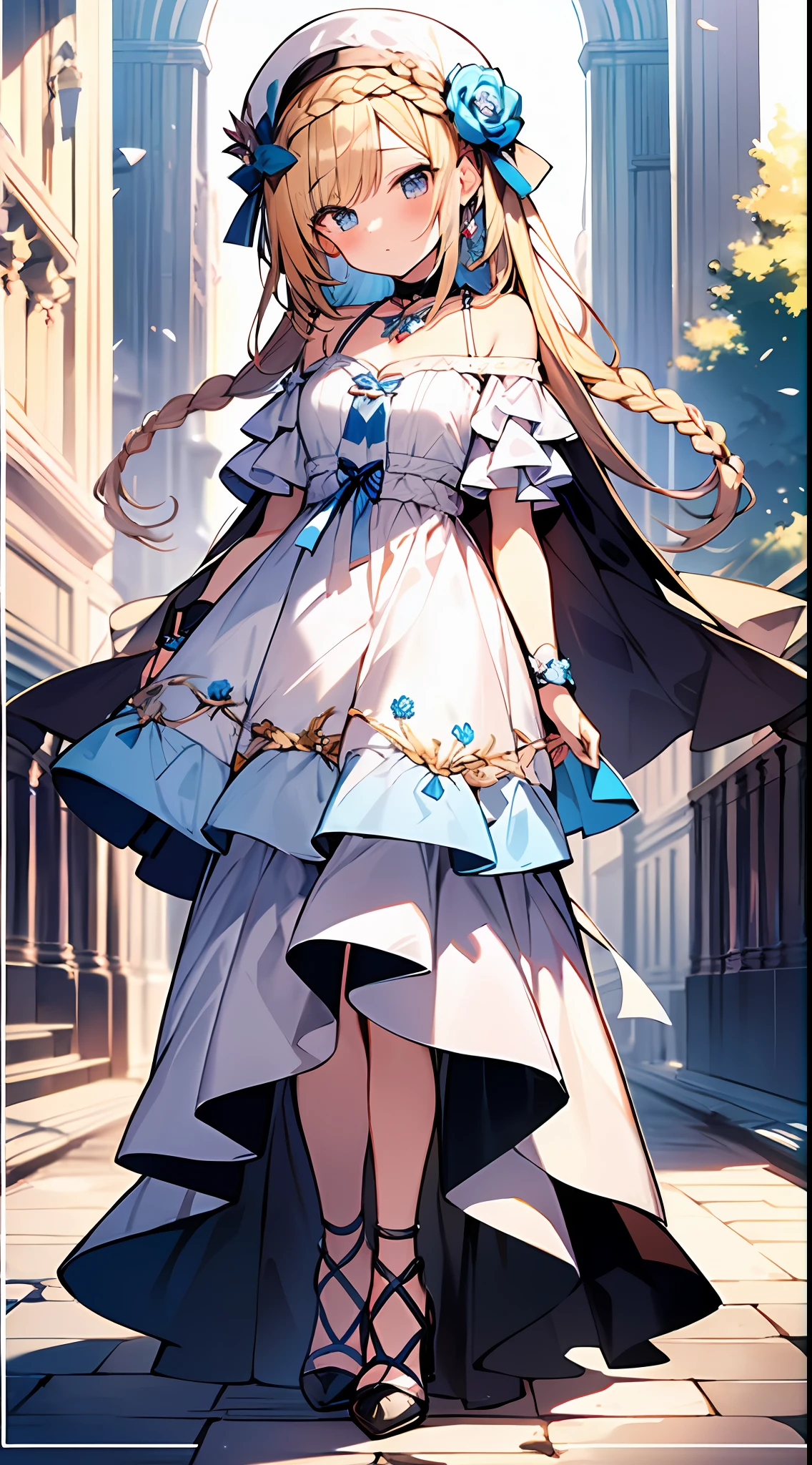 (incredibly absurdres absolutely resolution: 1.5), highest quality, masterpiece, ultra high resolution, 8k, (multiple girls), (gorgeous dresses with many gorgeous and colorful decorations) BREAK shoujo manga style, (loli), soft line drawing, digital enhancement, shojo manga touch, environmental change scenes, shojo manga core, ( Hair length to the shoulders))), (((short braid))), ancient capital of the West, full body visible angle, entangle, beautiful and aesthetic: 1.5, High quality: 1.3