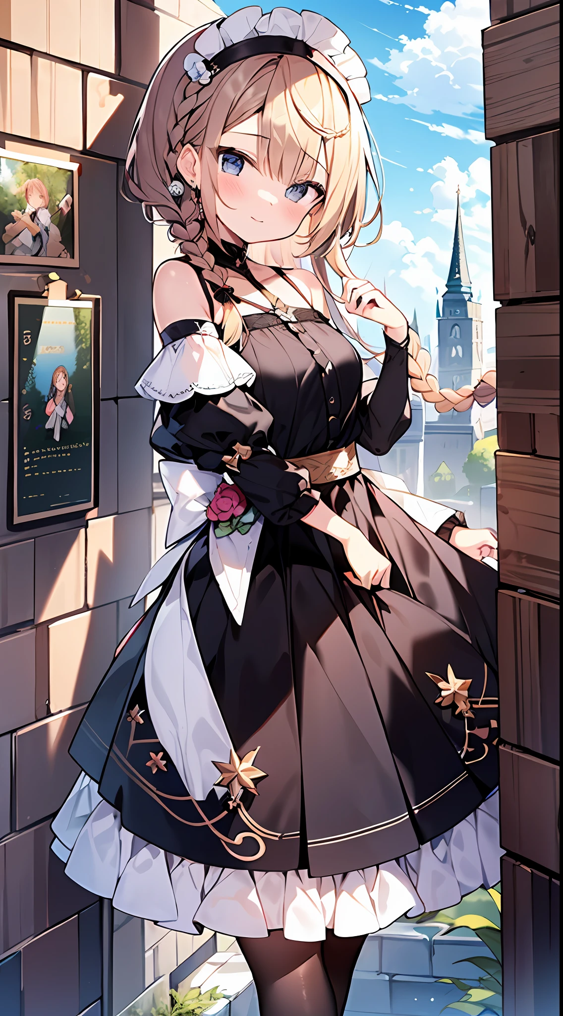(incredibly absurdres absolutely resolution: 1.5), highest quality, masterpiece, ultra high resolution, 8k, (multiple girls), (gorgeous dresses with many gorgeous and colorful decorations) BREAK shoujo manga style, (loli), soft line drawing, digital enhancement, shojo manga touch, environmental change scenes, shojo manga core, ( Hair length to the shoulders))), (((short braid))), ancient capital of the West, full body visible angle, entangle, beautiful and aesthetic: 1.5, High quality: 1.3