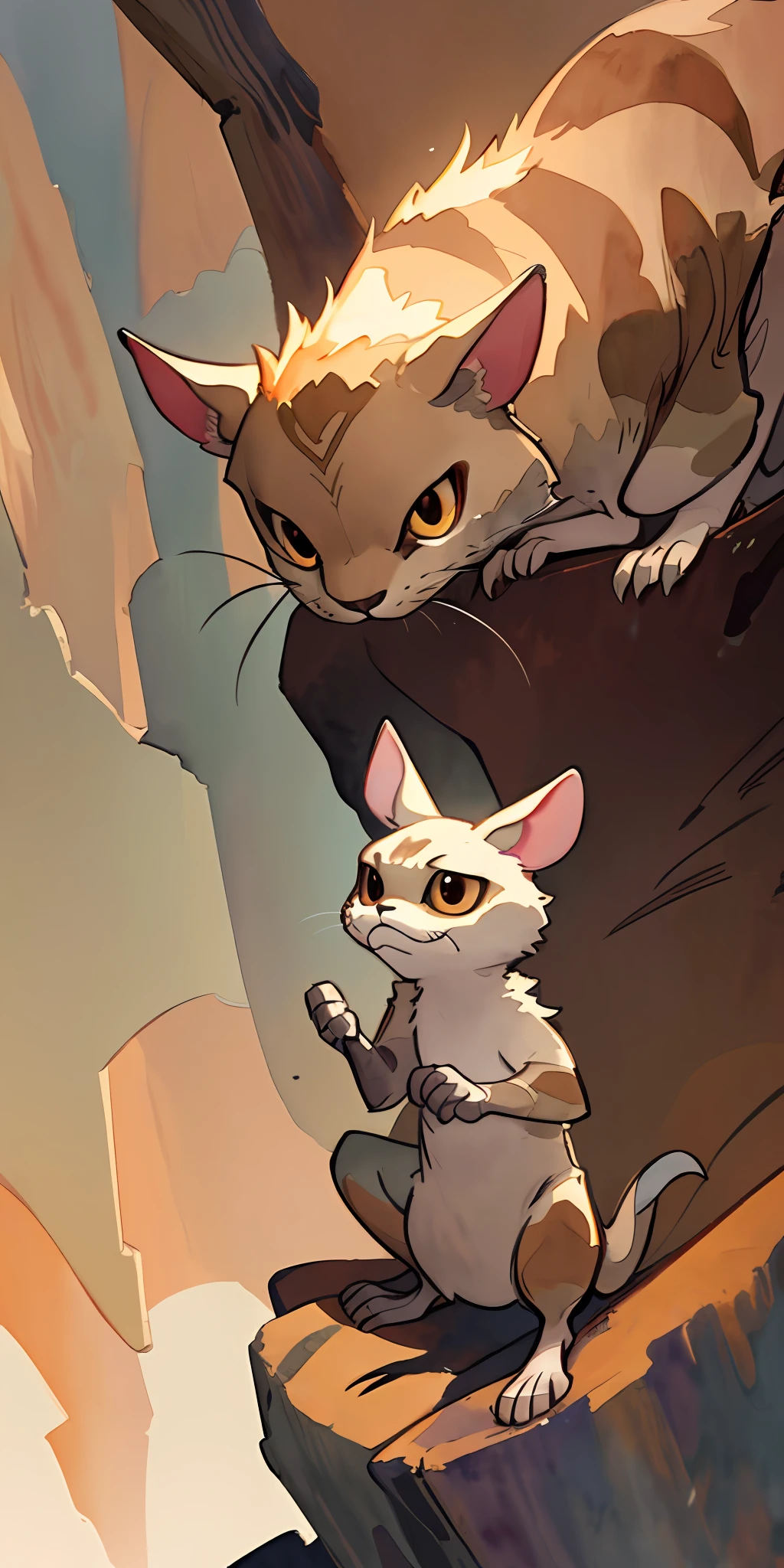 Ashen Scar Jerboa, adorable, brown and tan fur, living in a canyon full of scary things, masterpiece, best quality, (in watercolor painting style)