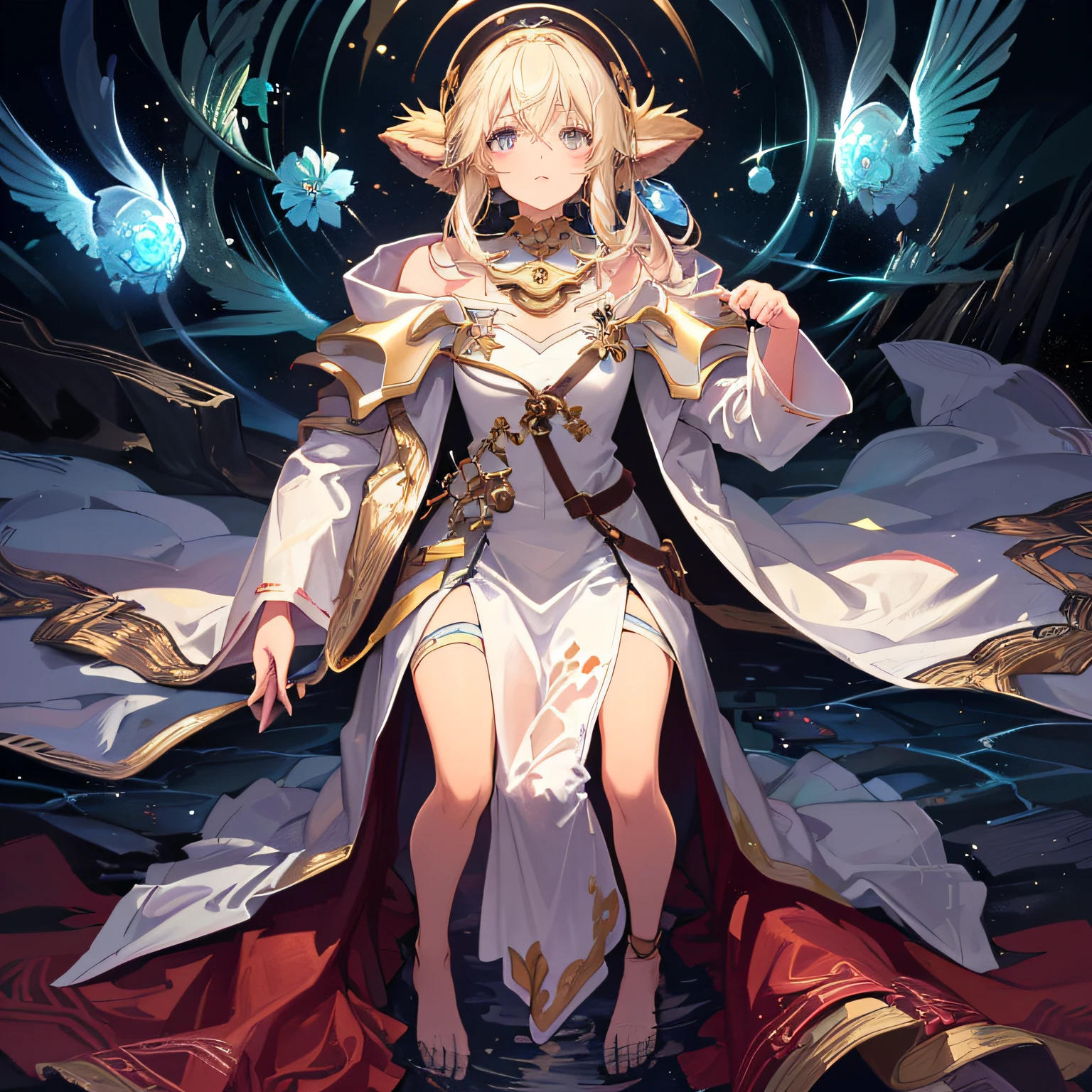 A girl about 10 years old in a Middle Eastern style robe, Tanned skin, Similar to Made in Abyss, Fantastic vivid backgrounds, Express human emotions and individuality ,Natural body language and facial expressions, Commitment to clothing and accessories, Combining elements of fantasy and reality.