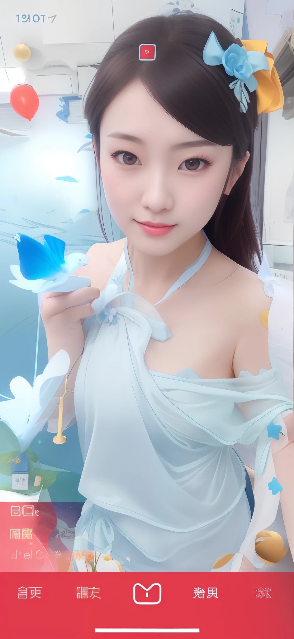 A close-up of a woman in a white dress posing for a photo, gorgeous chinese models, smooth blue skin, Asian fairy medium skin blue, Realistic young gravure idol, trending at cgstation, wenfei ye, Japanese goddess, Smooth translucent white skin, Young sensual gravure idol, xintong chen