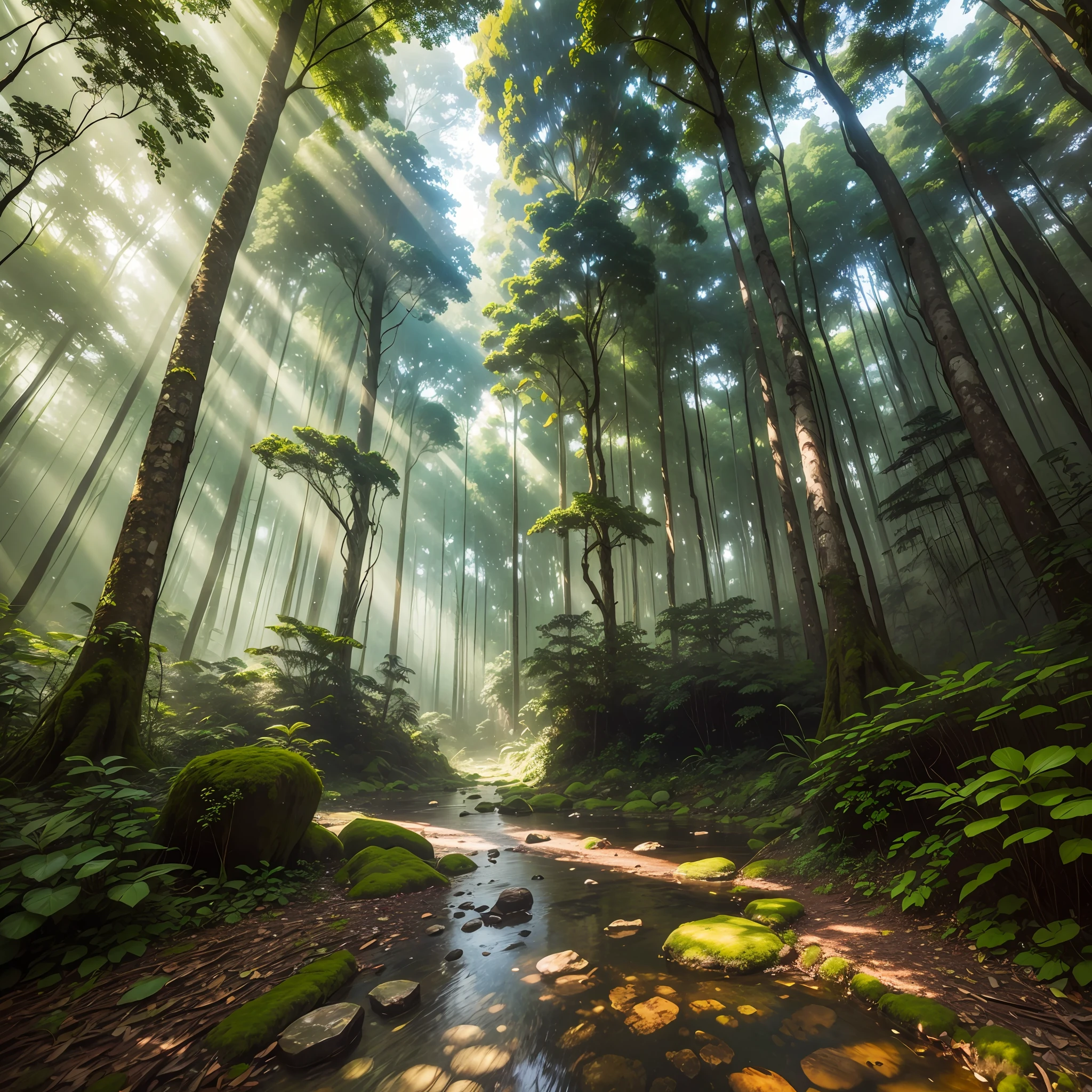the rainforest，the trees，foliage，rays of sunshine，In the daytime，beam of light， --auto
