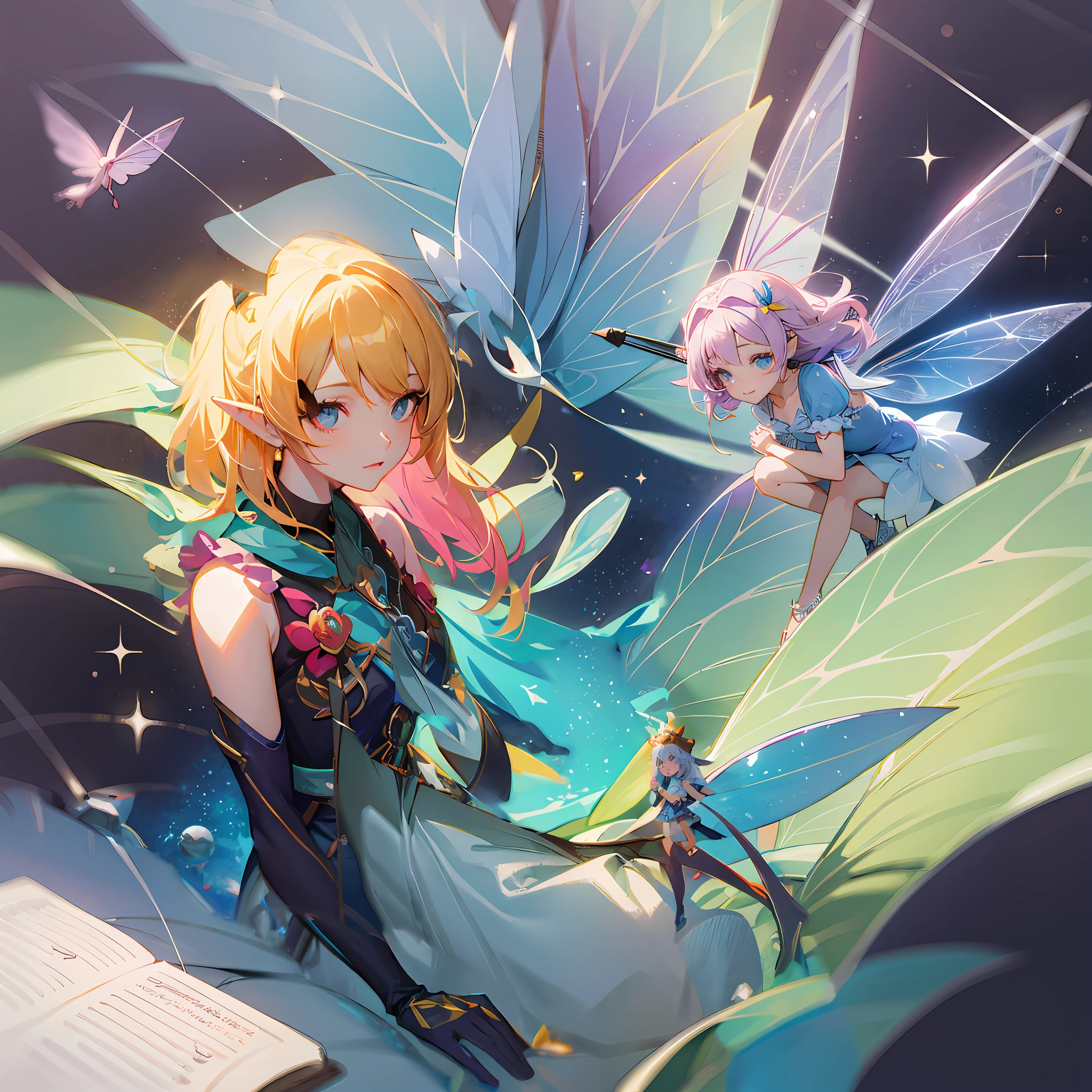 Anime - Style illustration of a woman in a fairy costume and fairy dolls, Guviz-style artwork, loish and ross tran, inspired by Ross Tran, Anime fantasy illustration, In the style of Ross Tran, astral fairy, Digital art on Pixiv, Fantasy art style, space flower fairy, Ross Tran style