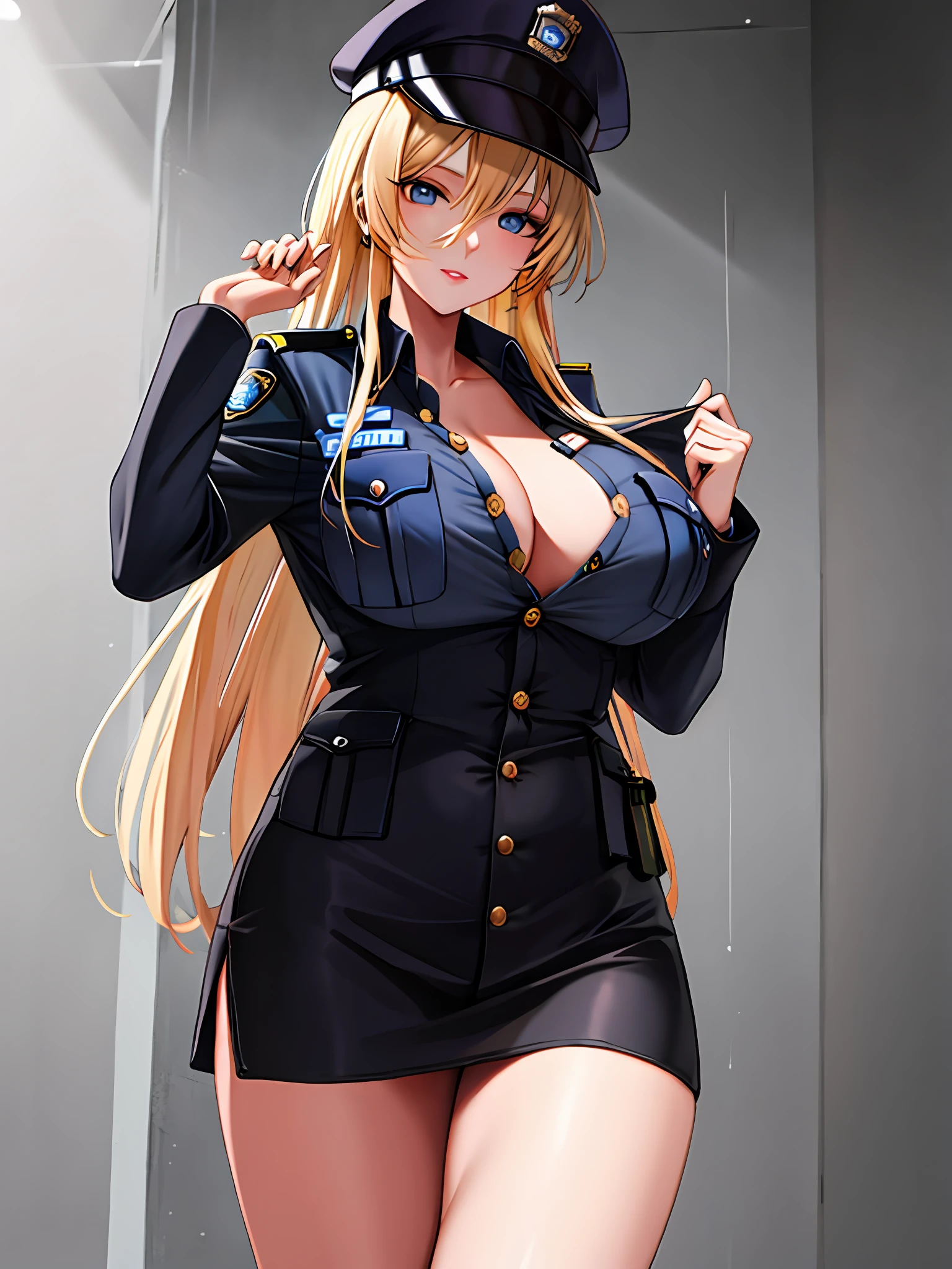 Policewoman The buttons are buttoned to the chest