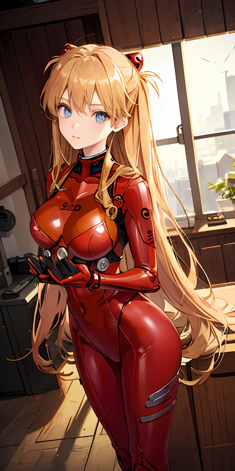 (Overhead view),dynamic angle,ultra-detailed, illustration, close-up, straight on, 1girl, 
 ((souryuu asuka langley, interface headset, red bodysuit:1.4, blonde)),Her eyes shone like dreamy stars,(glowing eyes:1.233),(beautiful and detailed eyes:1.1),(expressionless,closed mouth),(standing), 
(mechanic room with toolsand spaceship windowin a white SPACESHIP),
(night:1.2),dreamy, [[delicate fingers and hands:0.55]::0.85],(detail fingers),