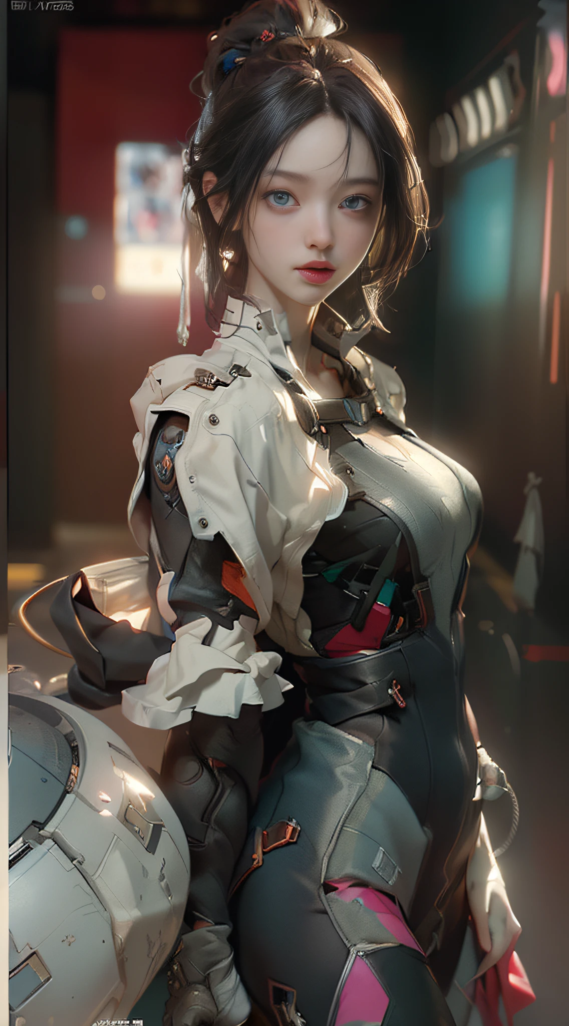 ((Best quality)), ((masterpiece)), (detailed:1.4), 3D, an image of a beautiful cyberpunk female,HDR (High Dynamic Range),Ray Tracing,NVIDIA RTX,Super-Resolution,Unreal 5,Subsurface scattering,PBR Texturing,Post-processing,Anisotropic Filtering,Depth-of-field,Maximum clarity and sharpness,Multi-layered textures,Albedo and Specular maps,Surface shading,Accurate simulation of light-material interaction,Perfect proportions,Octane Render,Two-tone lighting,Wide aperture,Low ISO,White balance,Rule of thirds,8K RAW,
