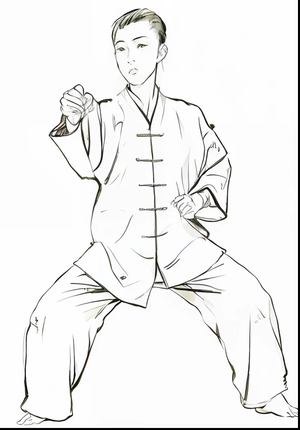 A drawing of a man's martial arts pose, martial art pose, Fighting stance, Fighting posture, fightingpose, Fighting posture, in a fighting stance, karate stance, inspired by Shen Quan, in a fighting pose, fighter pose, Fighting posture, inspired by Liao Chi-chun, doing martial arts, inspired by Ma Quan, serpentine pose gesture --auto