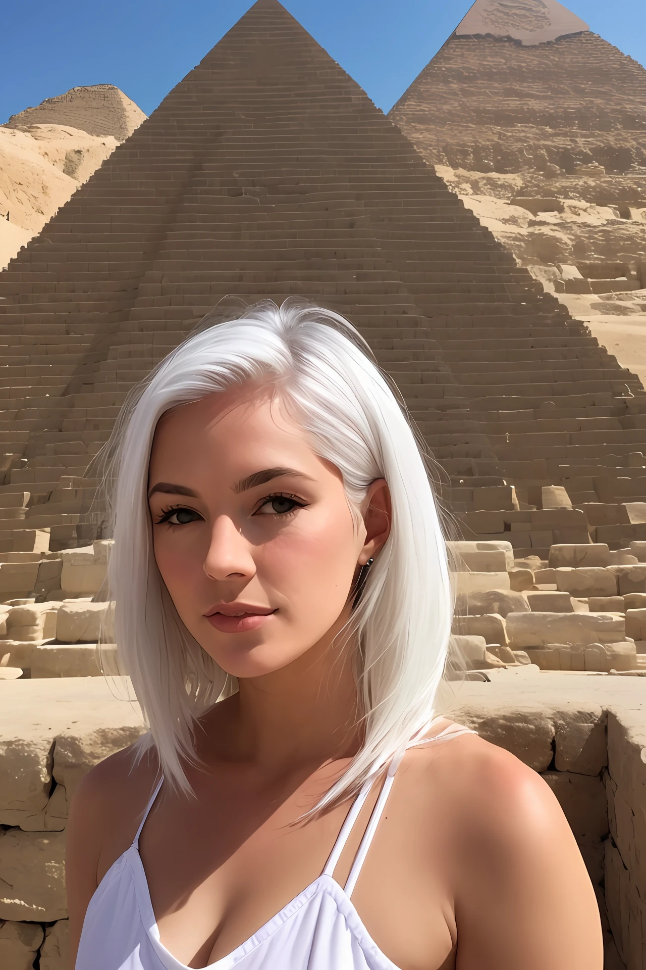 White hair and white skin under the pyramid