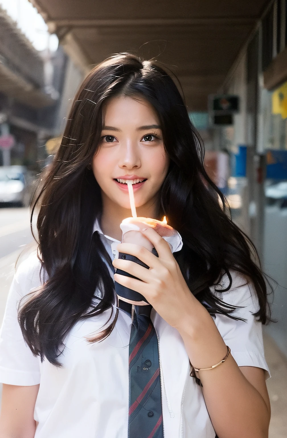 Upper eyes, face, baby face, big, short hair, laughing, innocent, fluffy, high school girl, shirt exposed, skewed,