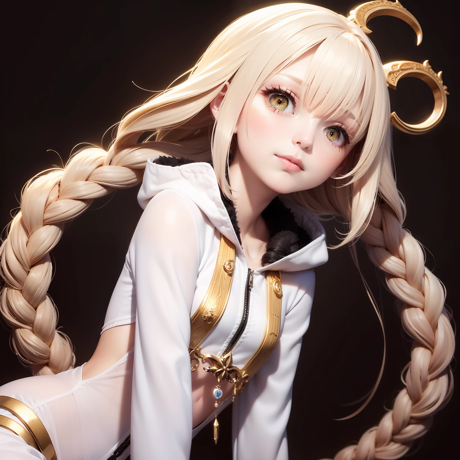 Manteau blanc,white skinned,long braid,Golden eyes,Look up,The upper part of the body,Need,tmasterpiece
