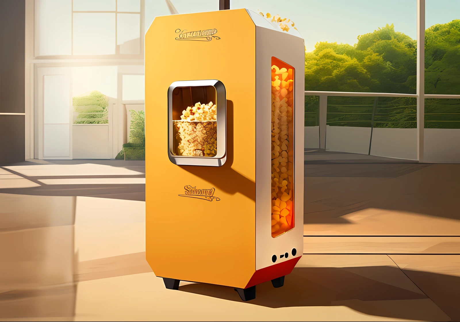 ((cute-style:1.2), (CreativeDesign:1.1), (plethora of colors:1.1), (Small Fresh:0.9), Smart popcorn machine)