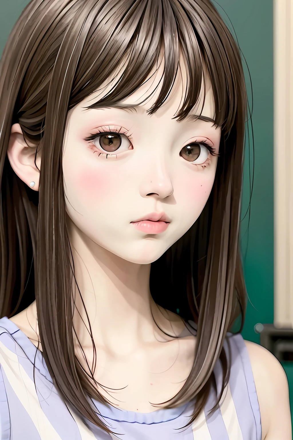 16 yaers old,Girl with flushed face。