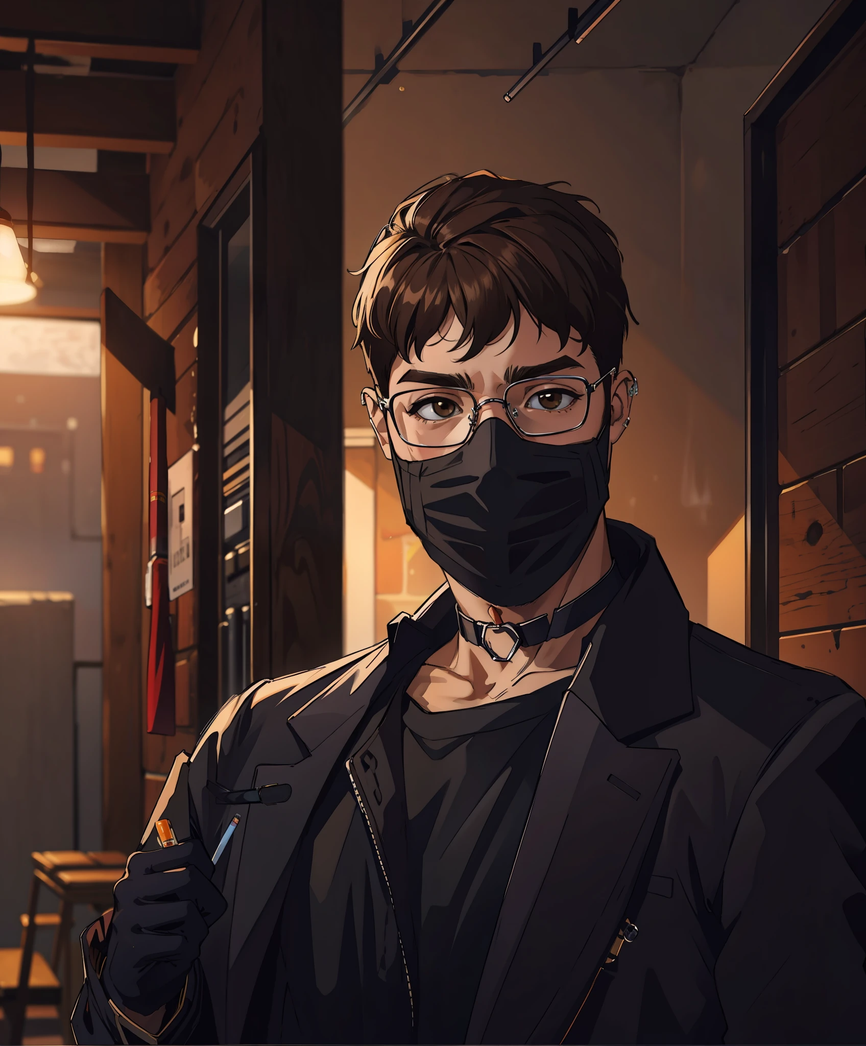 No shirt, brown hair, undercut hairstyle , holding sigaret