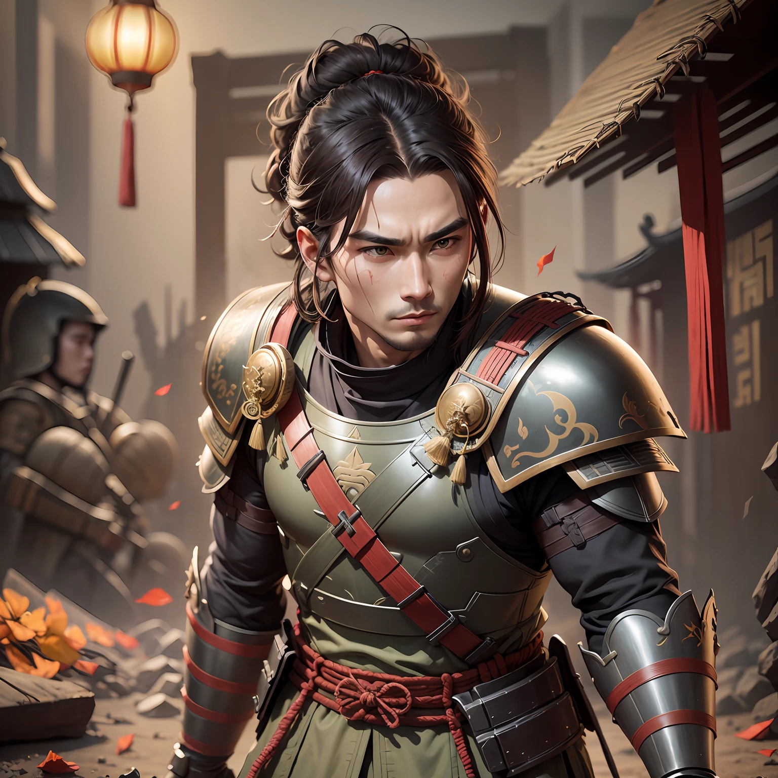 (8K,best qualtiy,tmasterpiece:1.2),(realisticlying,realisticlying:1.37),Handsome,dark stormy clouds,Downstairs at the city gates,(Cold),(ssmile:1.15),1.The men wore Tang dynasty military uniforms,(Bright light armor,Tang style,Hanfu:1.2), (((best qualtiy))), ((A high resolution)), Ray traching, Bokeh, Heaton 1, --auto