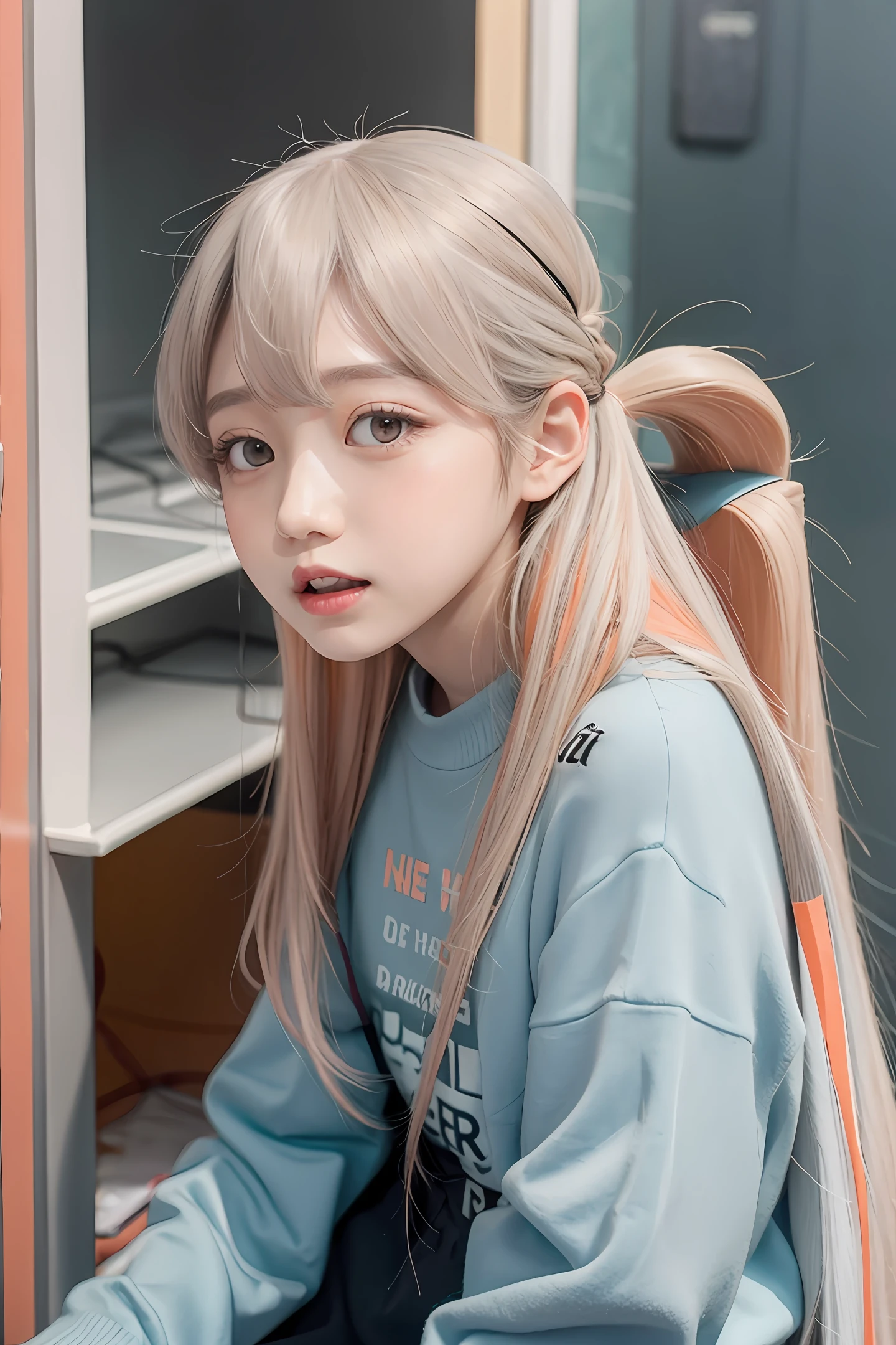 pale orange long hair spot cute healthy vocal illust