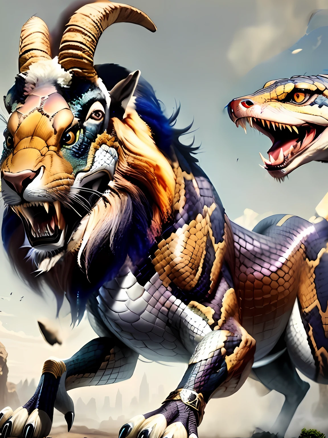 Ferocious and aggressive python head