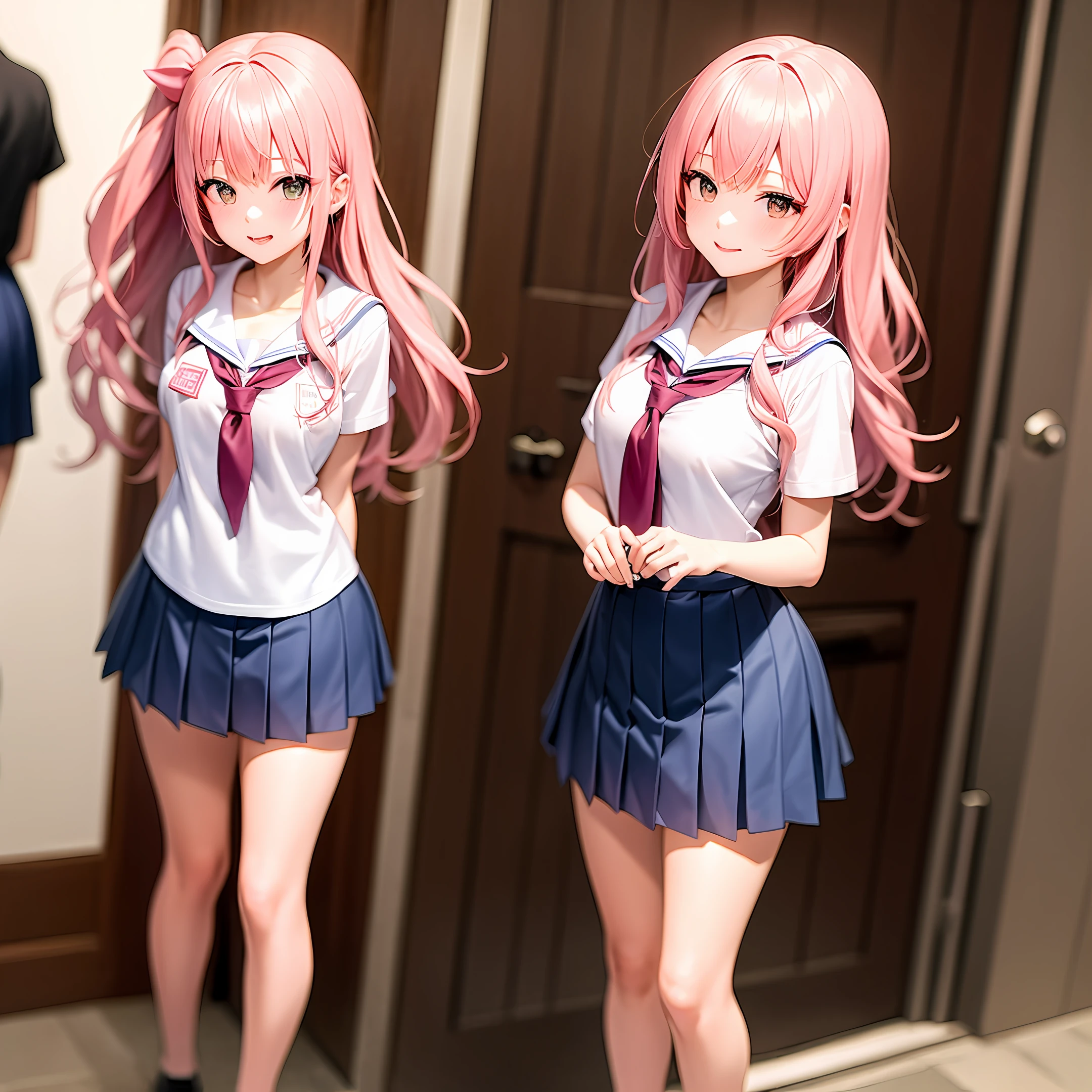girl campus pink hair youth good figure