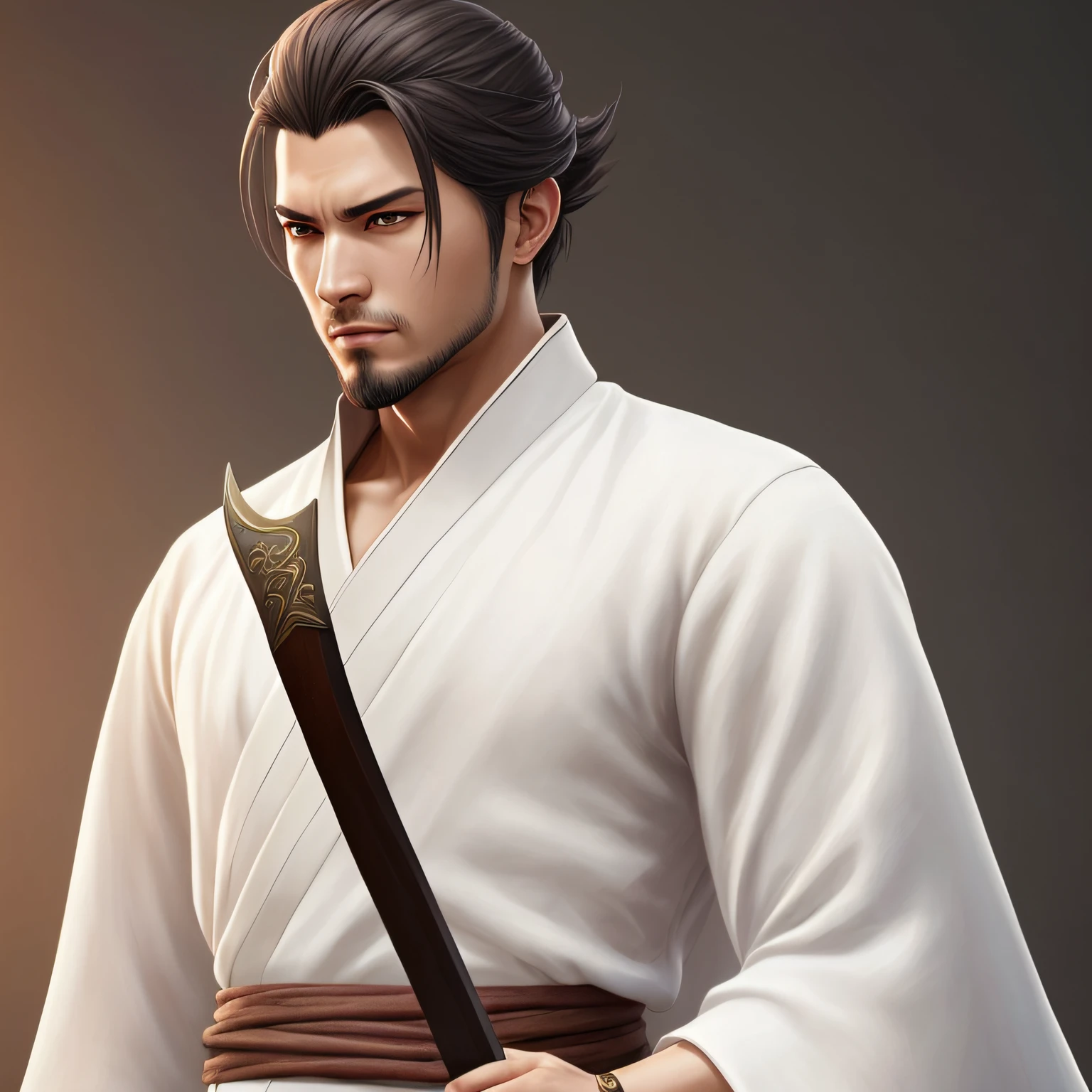 Close-up of a man in a white dress holding a sword,a character portrait by Yang J,The popularity of CGsociety,Fantasyart,beautiful character painting,Guviz-style artwork,Guvitz,white hanfu,flowing white robe,full-body wuxia,epic exquisite character art,stunning character art,Beautiful male assassin --auto
