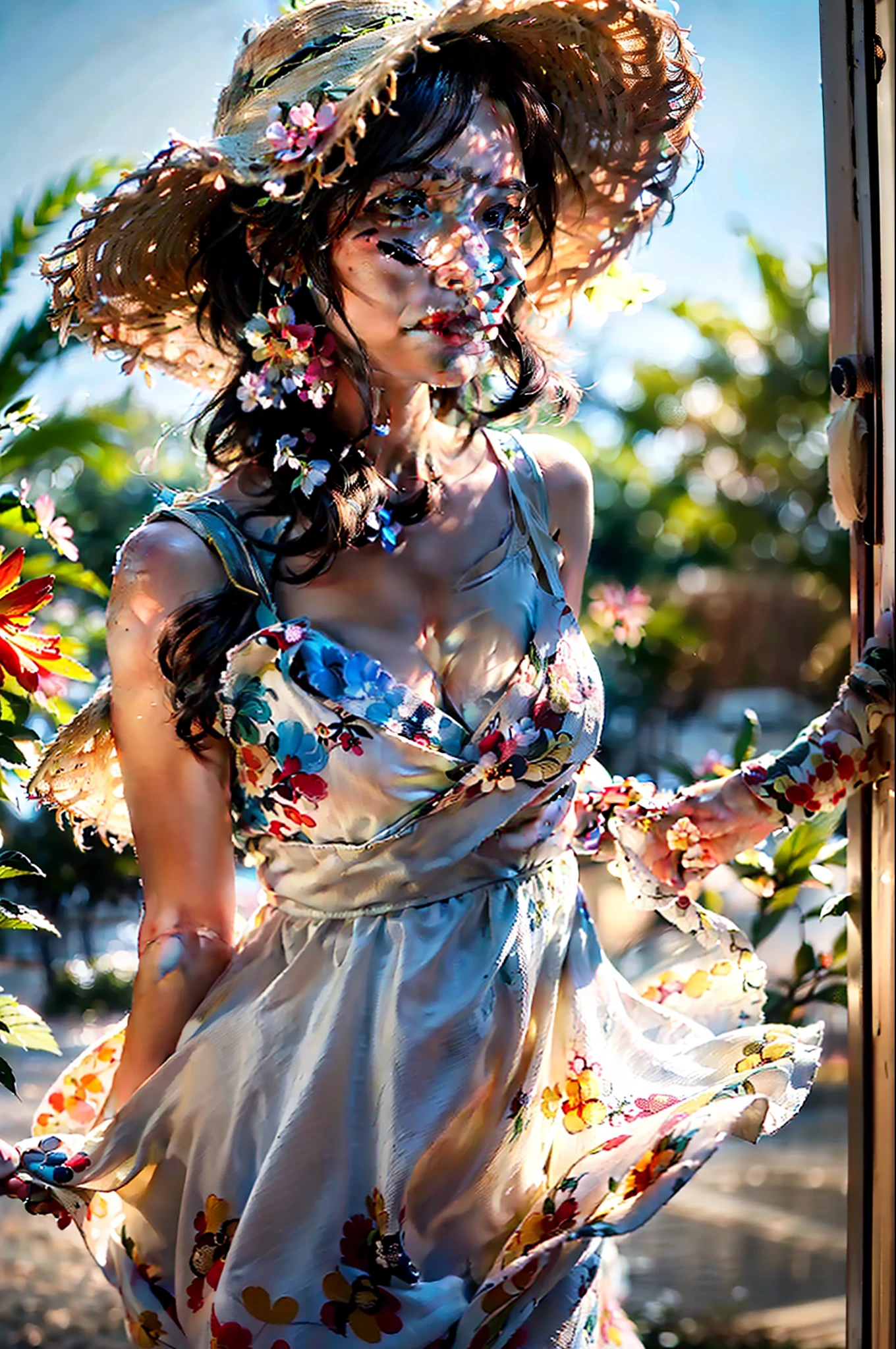 (extreme close up:1.5), (face focus:2),(Style of ???? ???:1.5),
((side face:2)),(1girl surrounded by soft_light:1.5), (backlighting:1.8), (lighting),(flowing fabric:1.3), ((Floral_summer_dress:1.5),(Straw_hat:1.3)),
(masterpiece), realistic, HDR, highly detailed, 8k, raw photo,
ambient occlusion, natural, harmonious composition, warm tones, fine art photography,
