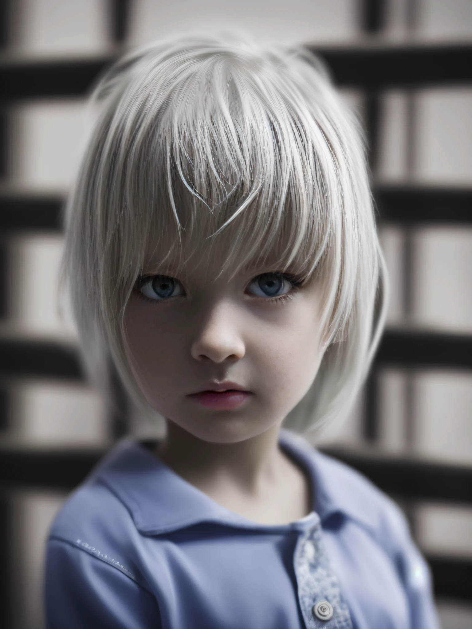 Photorealistic photography,Close-up of 6 girl,Full body photo,White hair,Focus on the eyes,50 mm f/1.4,HDR masterpiece,Dramatic lighting,Epic,hair in wind,in prison uniform,Prison background,railing