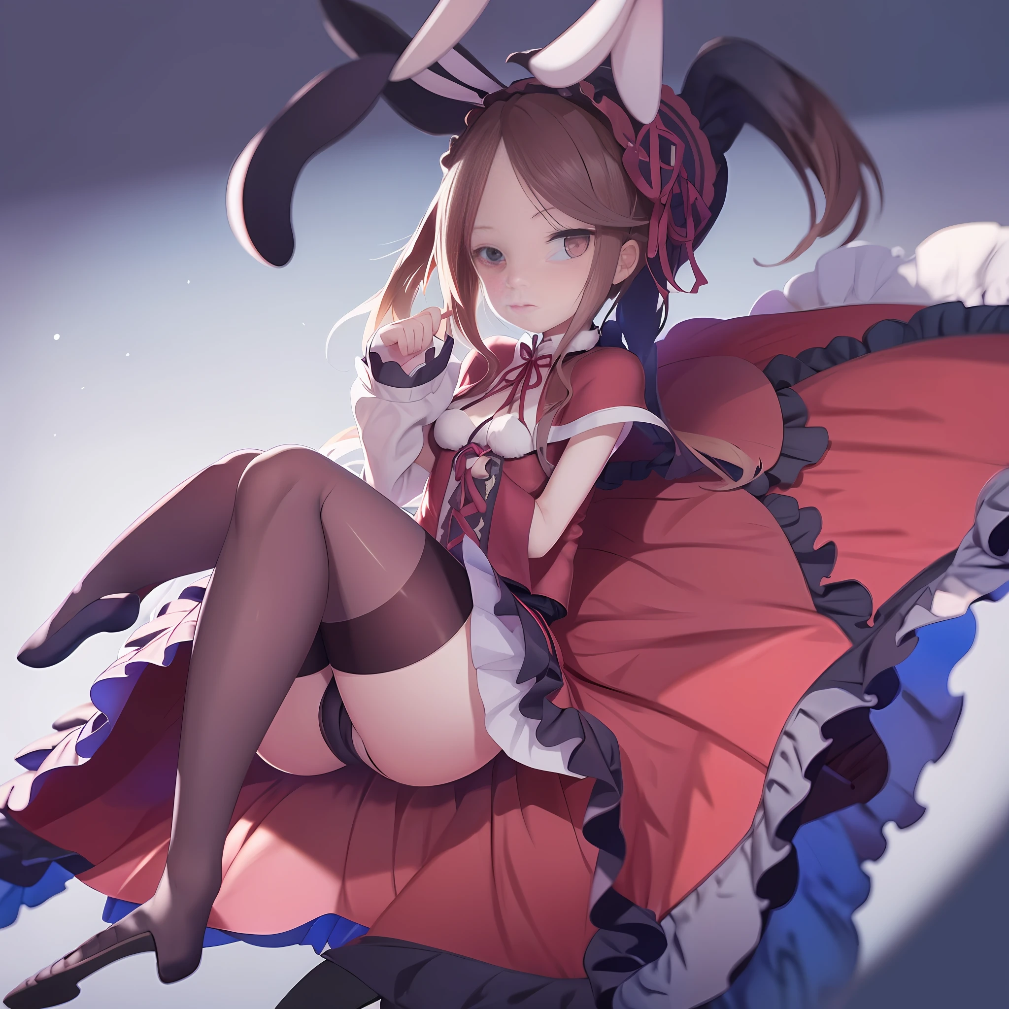 Blonde, Blue eyes, Double ponytail, small , Fair skin, Animal ears, Lota Tsundere Female Ghost Legs Female Genitalia Clothes are torn