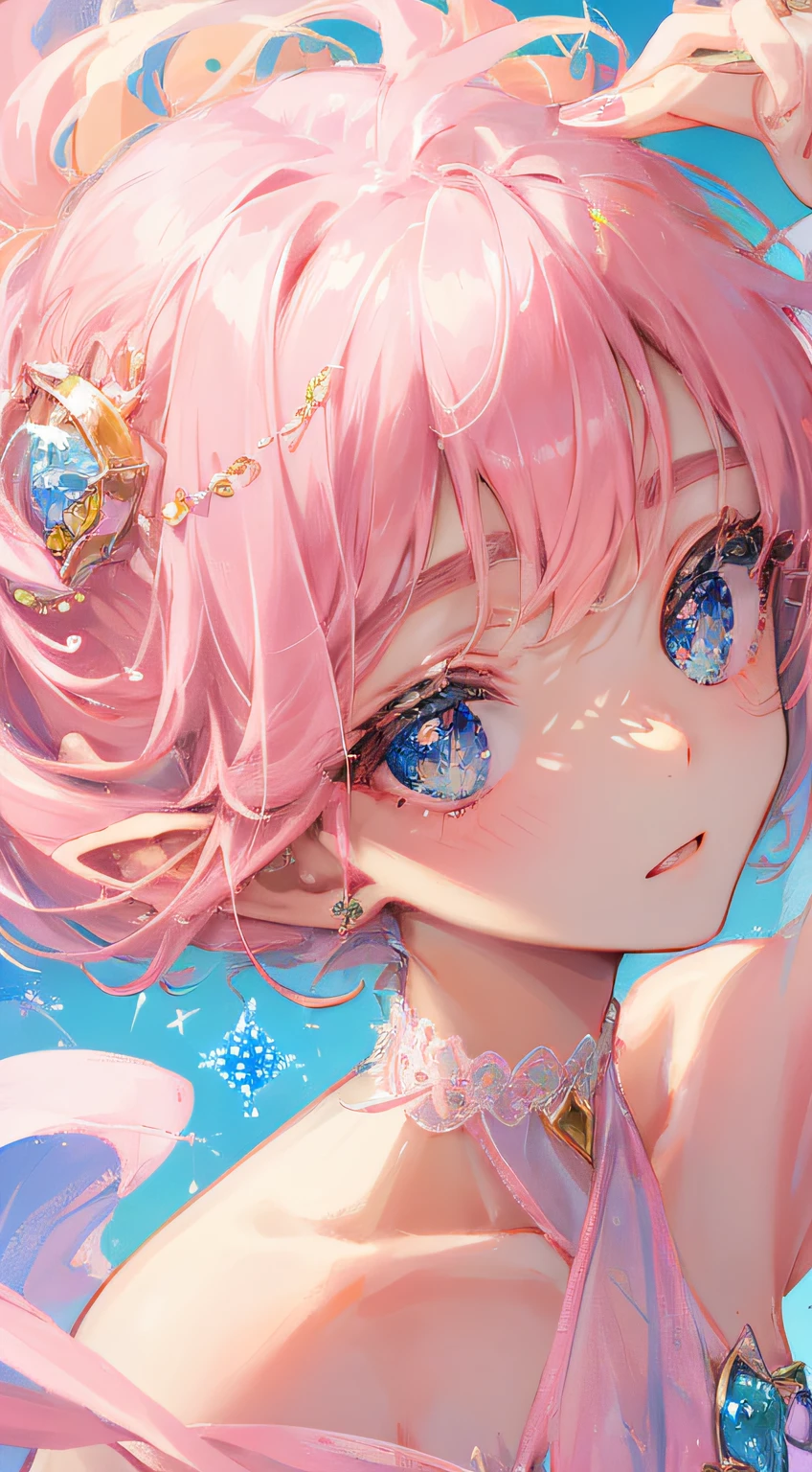 ((tmasterpiece、Need、Ultra-delicate、A high resolution)), 独奏, a beauty girl, sparkle eyes, perfect eyes, 15year old, Pink theme,