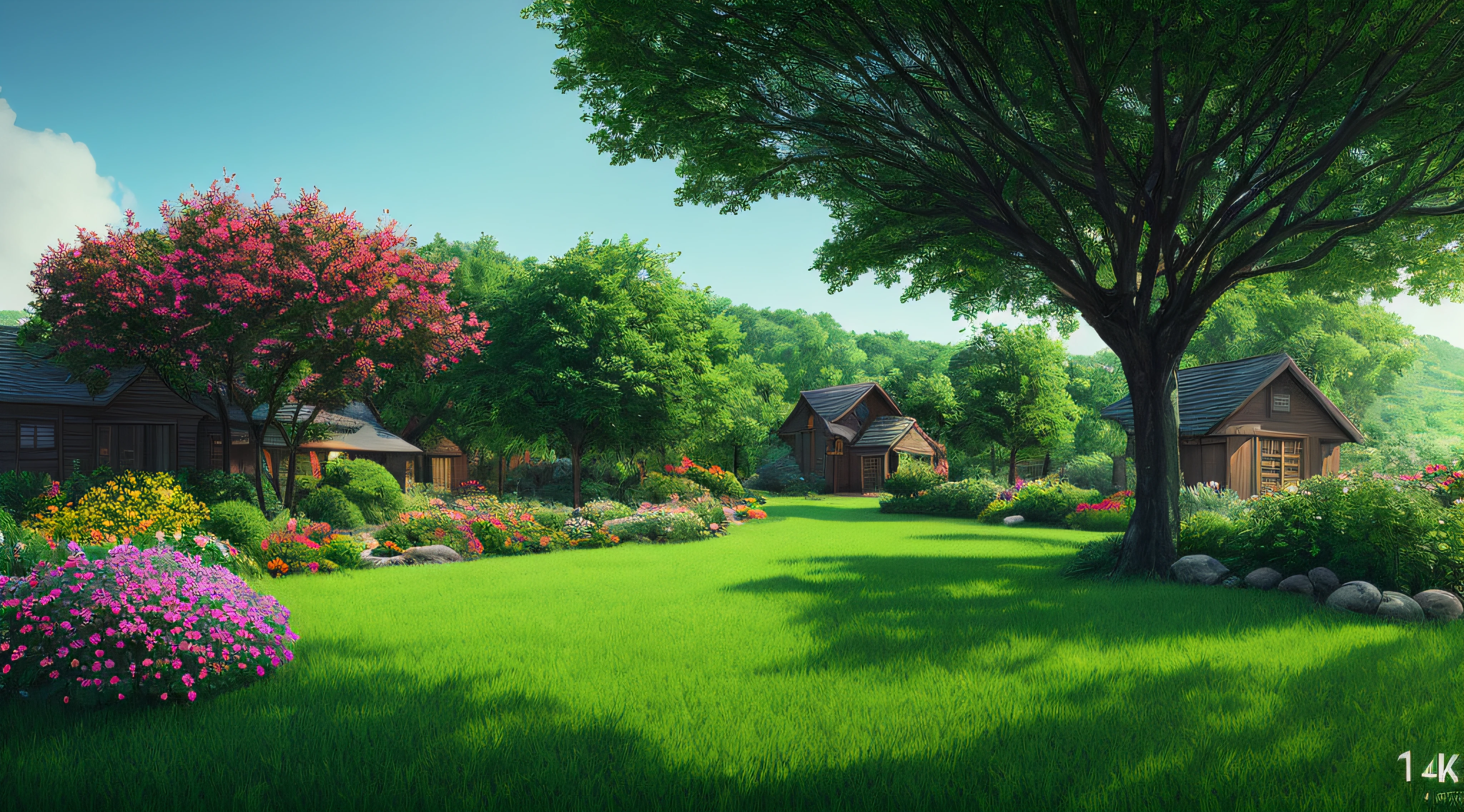 A serene place, very pleasant, beautiful, calm and beautifully landscaped. photorealistic, 8k uhd, studio quality, ultra realistic, maximum detail, large scale, postprocessing, photorealistic, photorealistic, photoshop, photography, detailed, cinematic lighting, landscape, panorama, scenery, ray tracing, cinema4d