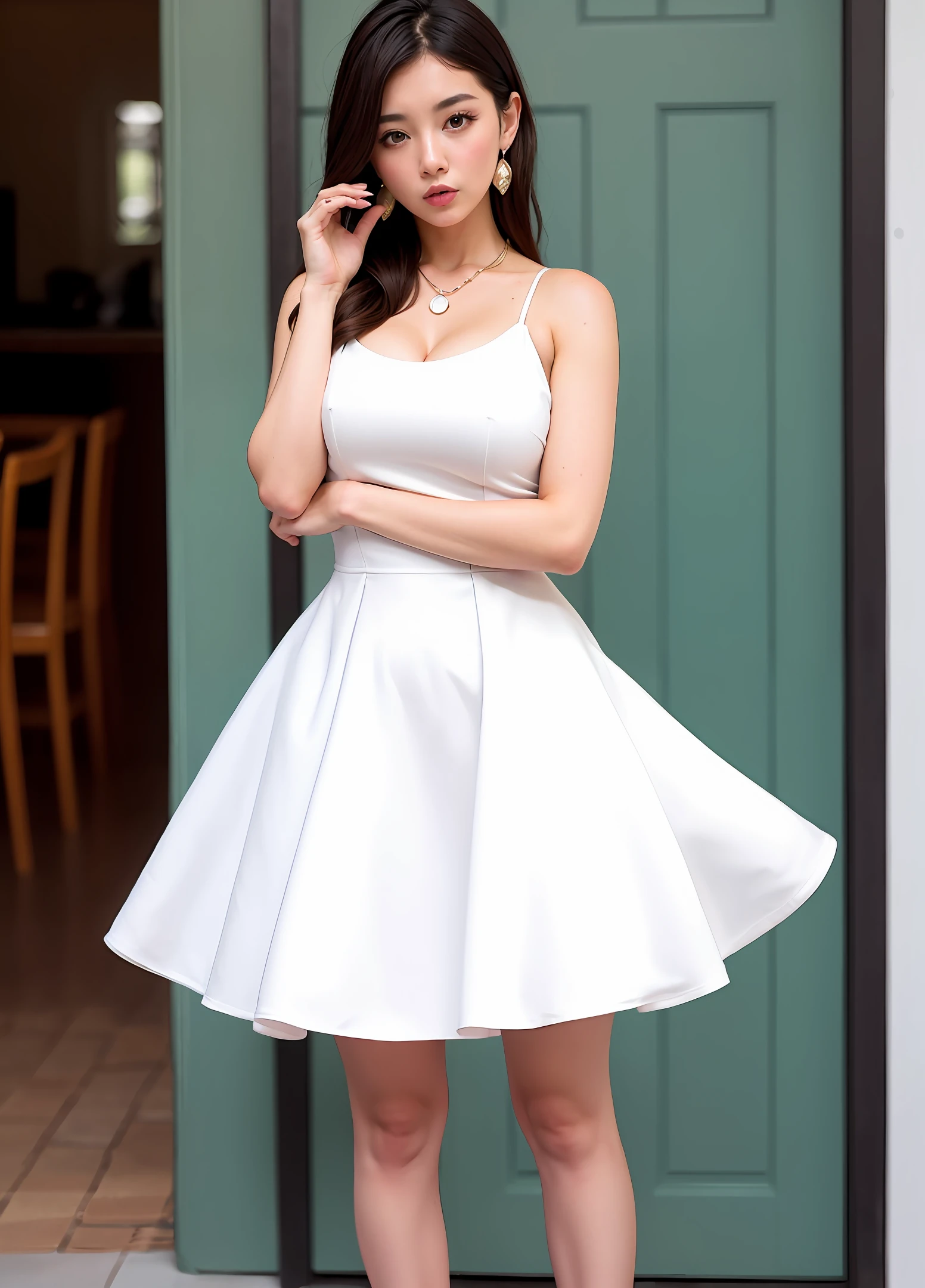 Big breasted white dress skirt