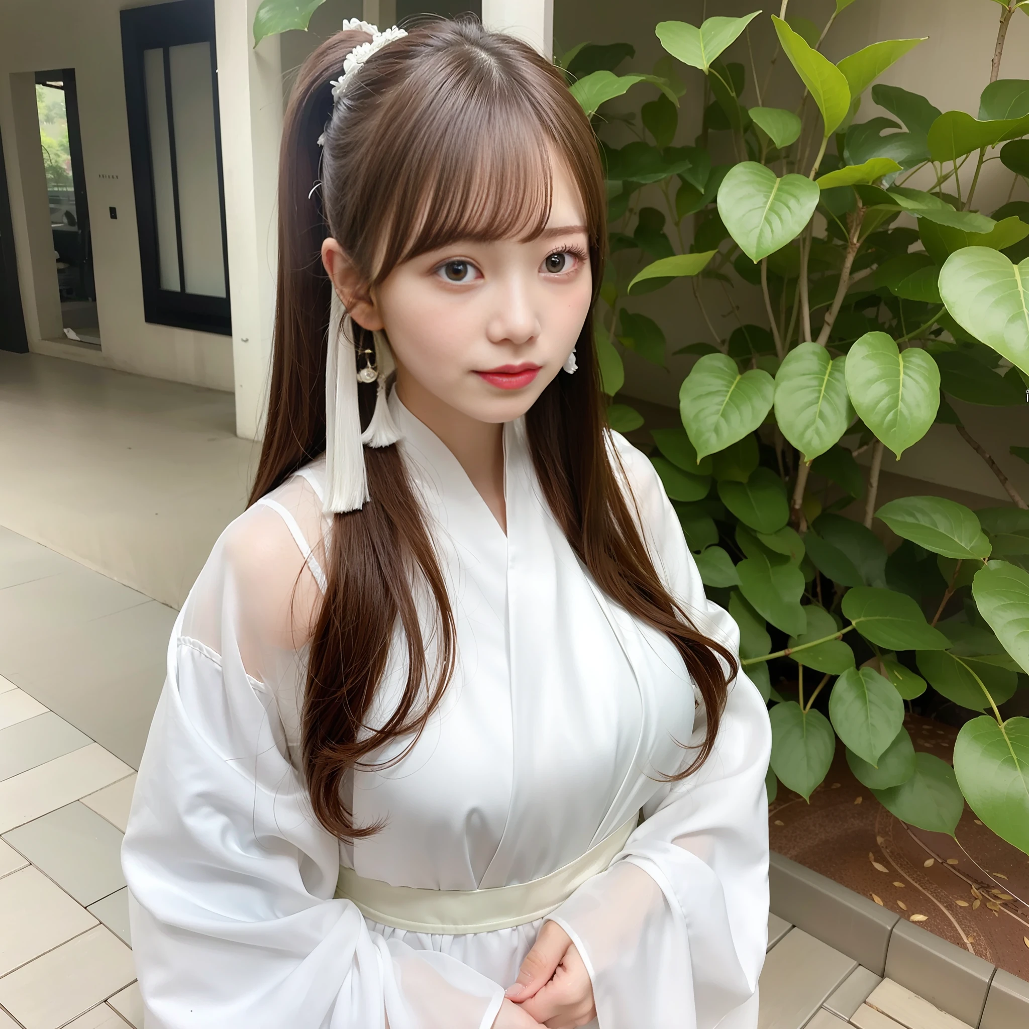 Sexy very beautiful face,Slightly larger breasts,shiny shiny white shiny skin,Shiny and beautiful long white hair,Straight and silky double ponytail,Hanfu