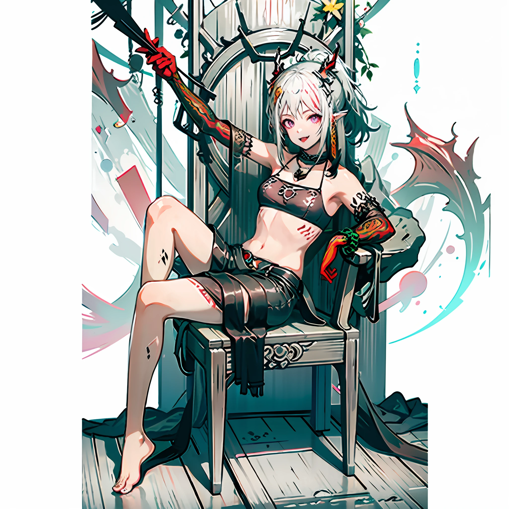 7 year old girl ponytail transparent clothes bottom plate soft feet soft body barefoot bondage face bad smile lips white liquid exposed 70%skin, poison fangs, Positive direction, Star eyes, Long legs, Beautiful legs, Jade foot disproportionate chest soles plate