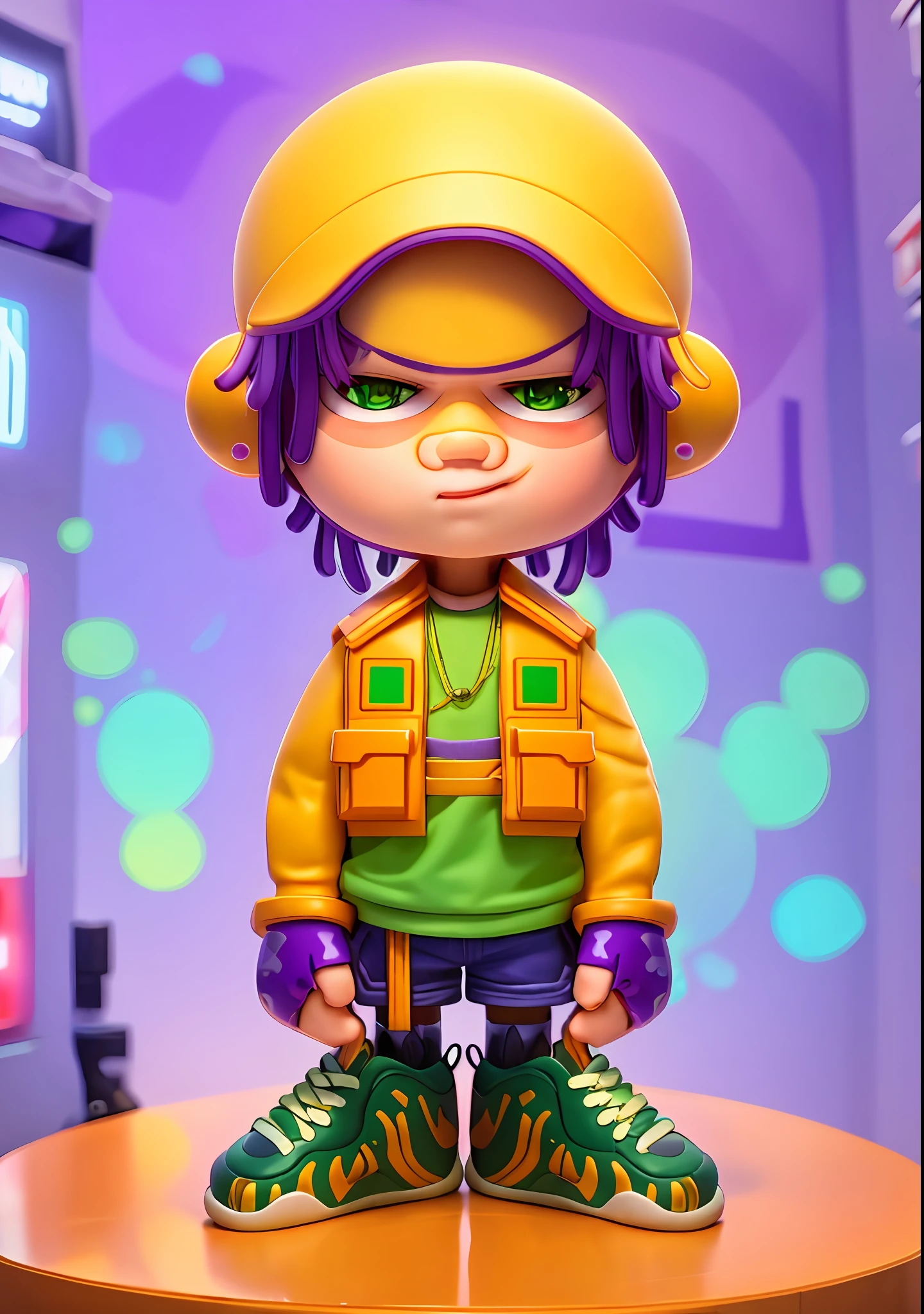 A in a trendy neighborhood,Video game characters,Green and purple