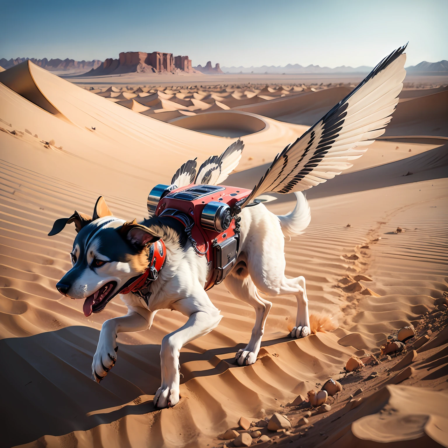 Dogs that can deform，at the desert，Run，The wings grow on the back，Technologie ，Bolted，Launch missiles --auto