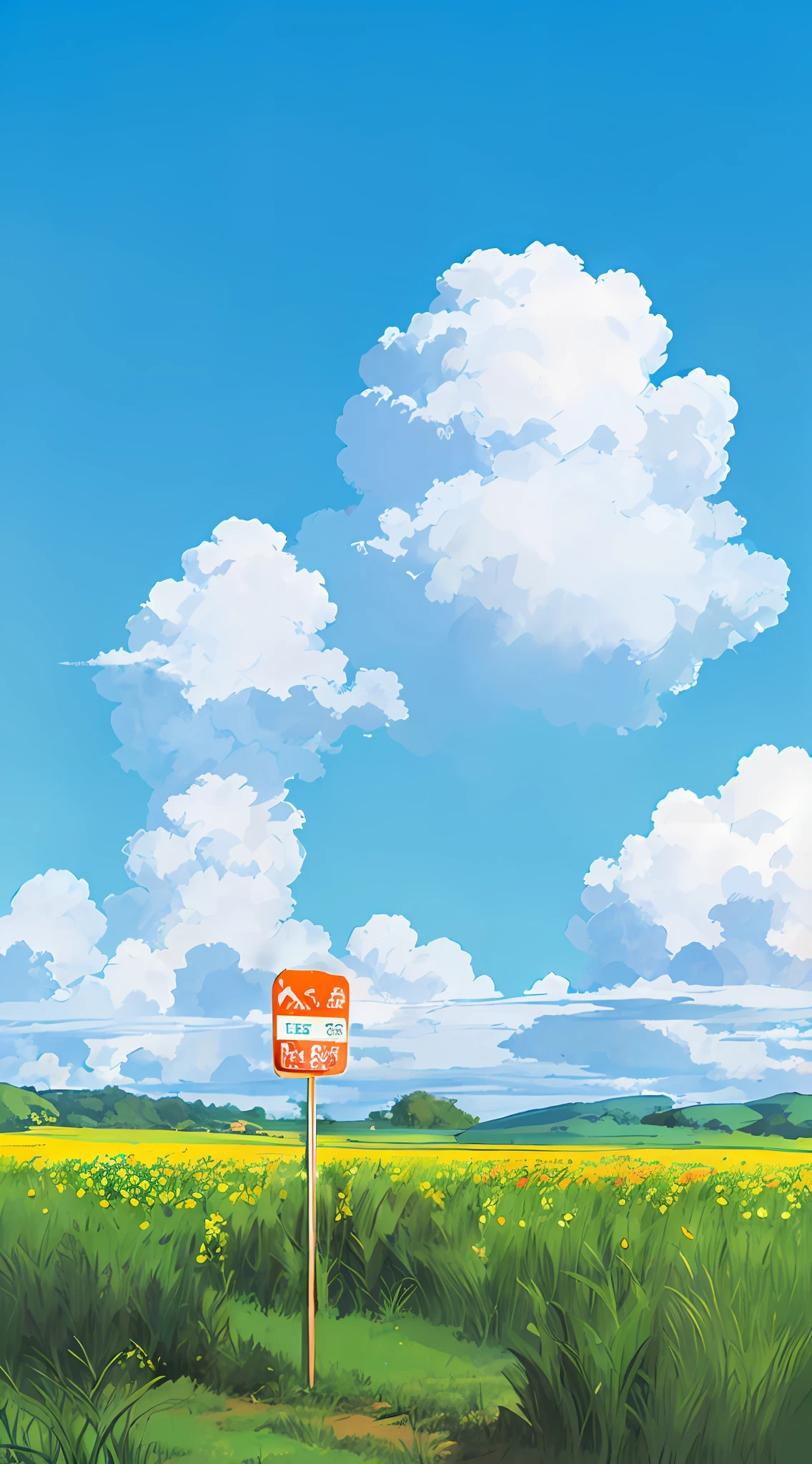 There is a picture of a field,Studio Ghibli Sky, beautifull puffy clouds. Anime, Anime background art, Anime Cloud, View of Ghibli Studio, anime countryside landscape, Anime landscape, author:hiyao miyazaki, Anime Sky, anime movie backgrounds, colorful anime movie background, anime backgrounds, Ghibli Studio Environment, Anime landscapes