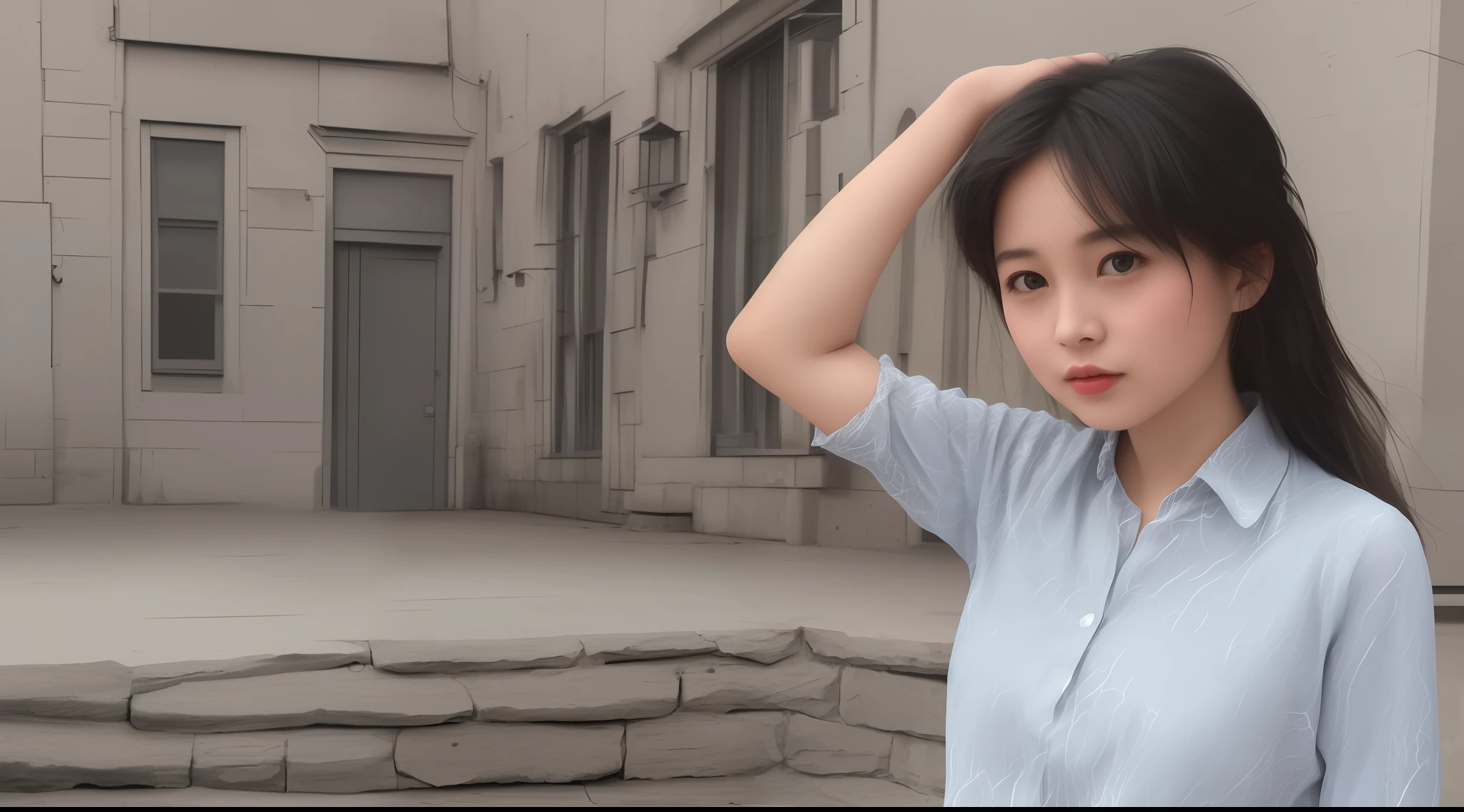 ((8k, RAW photo, highest quality, masterpiece), high detail RAW color photo professional close-up photo, (realism, photo realism: 1. 37), (highest quality), (best shadow), (best illustration), super high resolution, highly detailed CG unified 8K wallpaper, physically based rendering, cinematic lighting), (aegyo sal:1), (full body)), beautiful details eyes, small breasts, (eyelashes: 1.1), a girl standing, outdoor, casual wear.