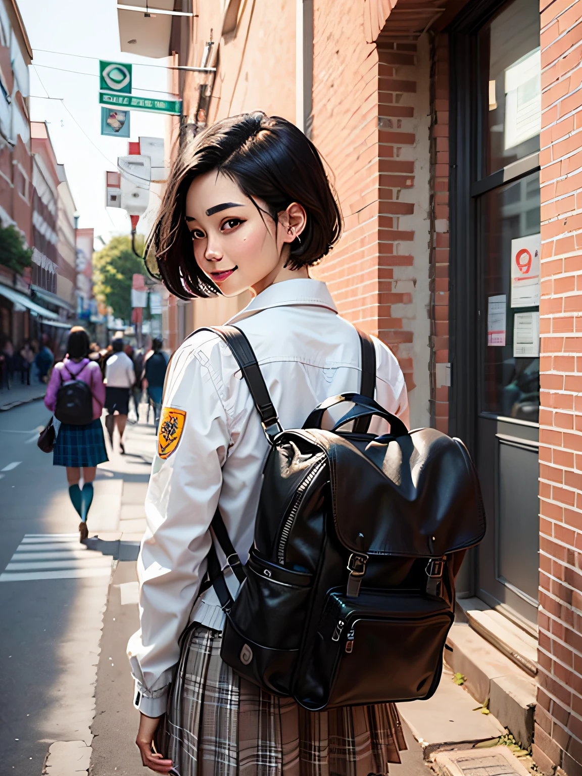 mtu,with short black hair,In the daytime,Loose clothes,ssmile,student school uniform,