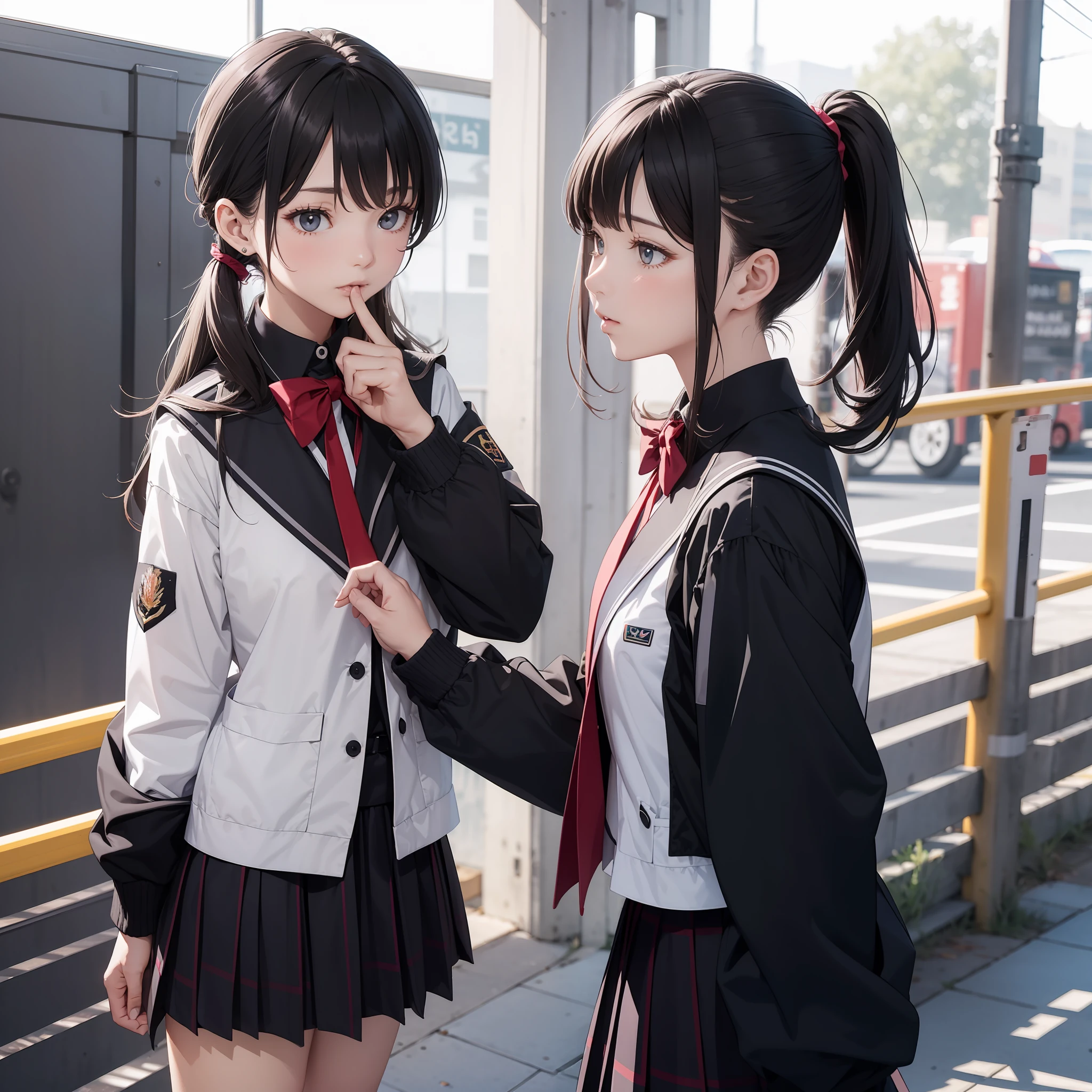 Girls wearing JK uniform black high ponytail --auto