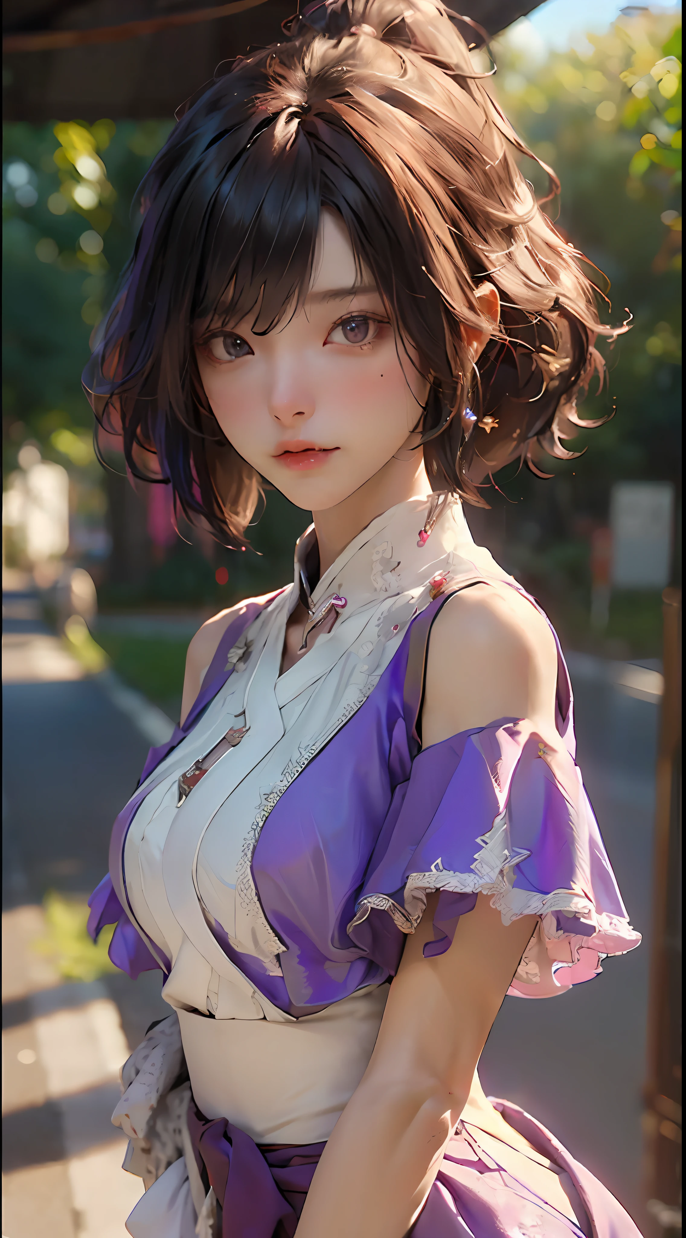 ((top-quality)), ((​masterpiece)), (detaileds:1.4), 3D, Beautiful woman image,nffsw(HighDynamicRange),Ray traching,NVIDIA RTX,Hyper-Resolution,Unreal 5,Sub-surface scattering,PBR Texturing,Postprocess,Anisotropy Filtering,depth of fields,Maximum clarity and sharpness,multi-layer texture,Albedo and specular maps,Surface Shading,Accurate simulation of light-material interactions,perfectly proportions,Octane Rendering,Two-tone lighting,Wide aperture,Low ISO、Purple Balance、Shorthair, thirds rule、8K Raw、