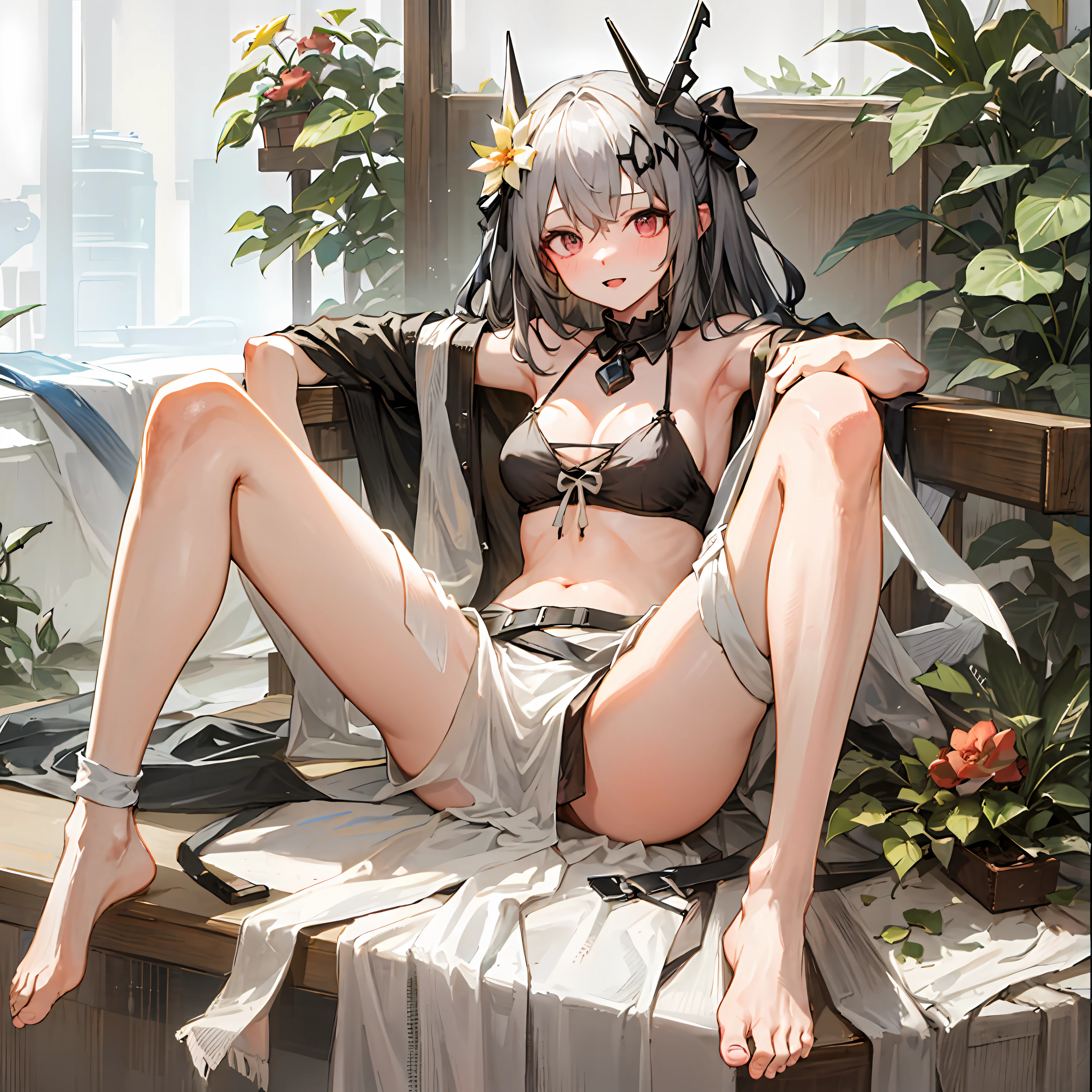 Anime girl sitting on chair exposing soles of her feet，, trending on artstation pixiv, author：Shitao, Kantai collection style, Guweiz in Pixiv ArtStation, Best anime 4k konachan wallpaper, from girls frontline, White-haired god, Guweiz on ArtStation Pixiv, From Arknights, Guwitz is colorful，Dazzle，Fantastic extremely high quality pictures are wet everywhere