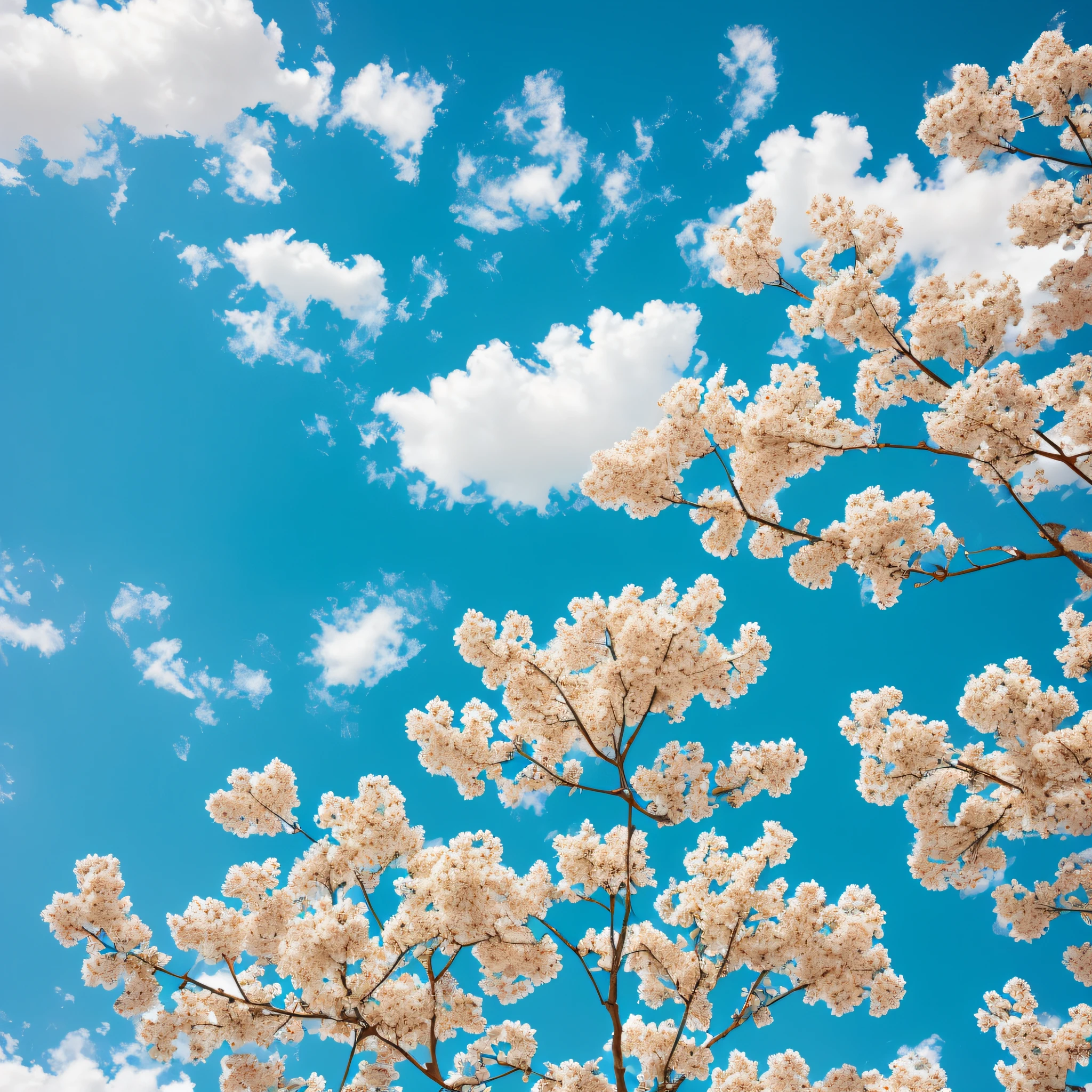 White woody flowers, sky blue, white clouds, HD 4K highlight --auto