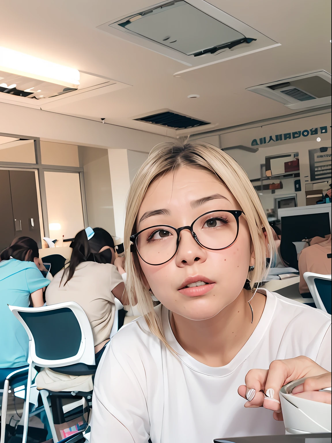 A woman wearing glasses looks dull --auto