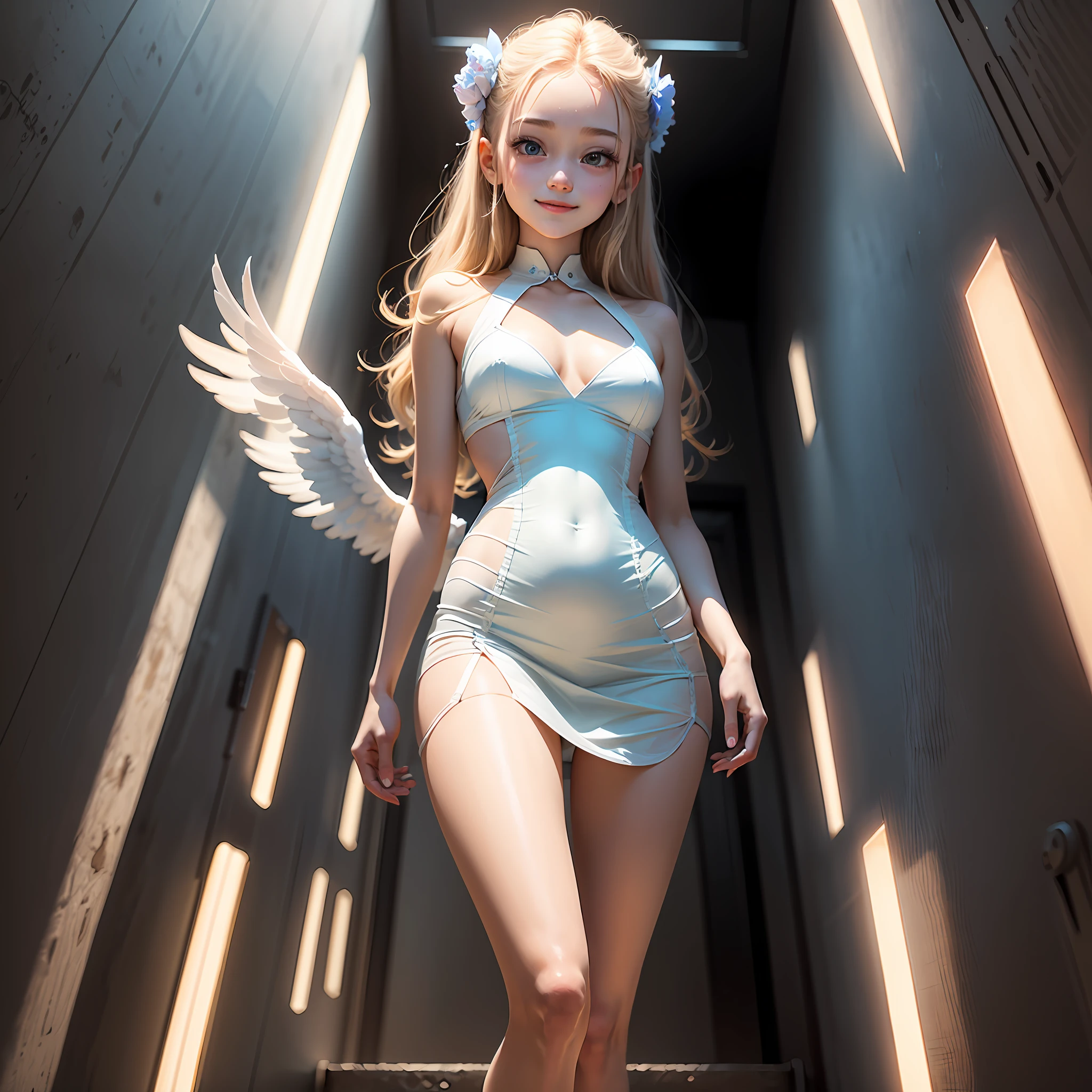 one-girl，12year old，Angel faces，Strong desire to survive，Ruddy complexion，Smiling，Twinkle blue eyes。She is tall，More than feminine，Hair flowes like gentle clouds。The light source is soft and soft，perfect bodies，The highest definition details bring her to life。 --auto