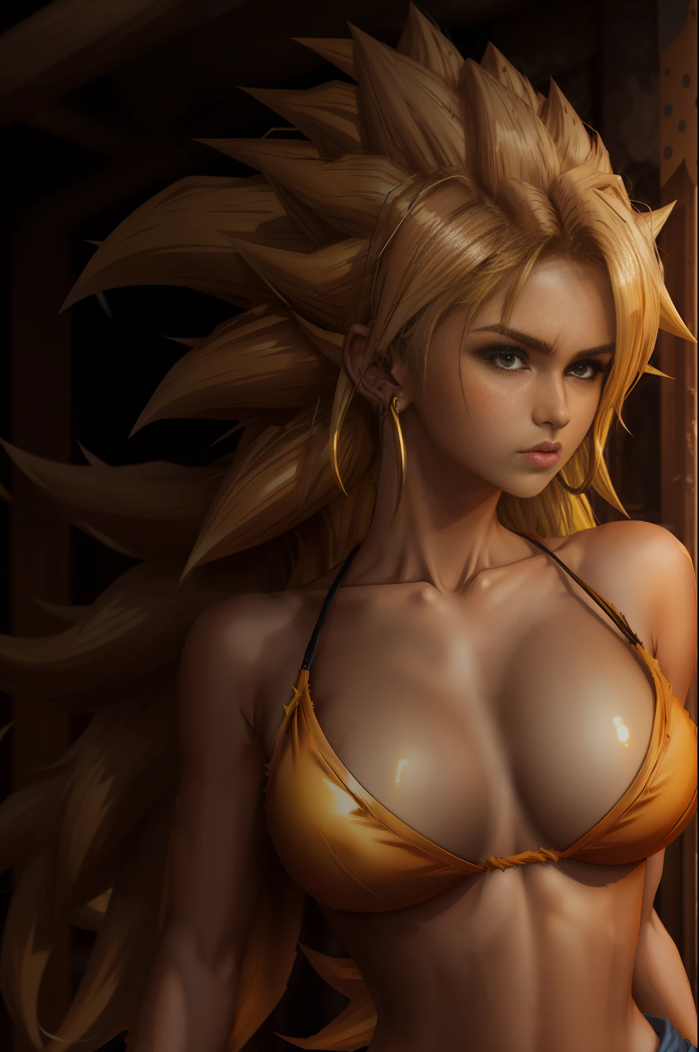 masterpiece, best quality, female goku, femalesuper Saiyan, yellow hair