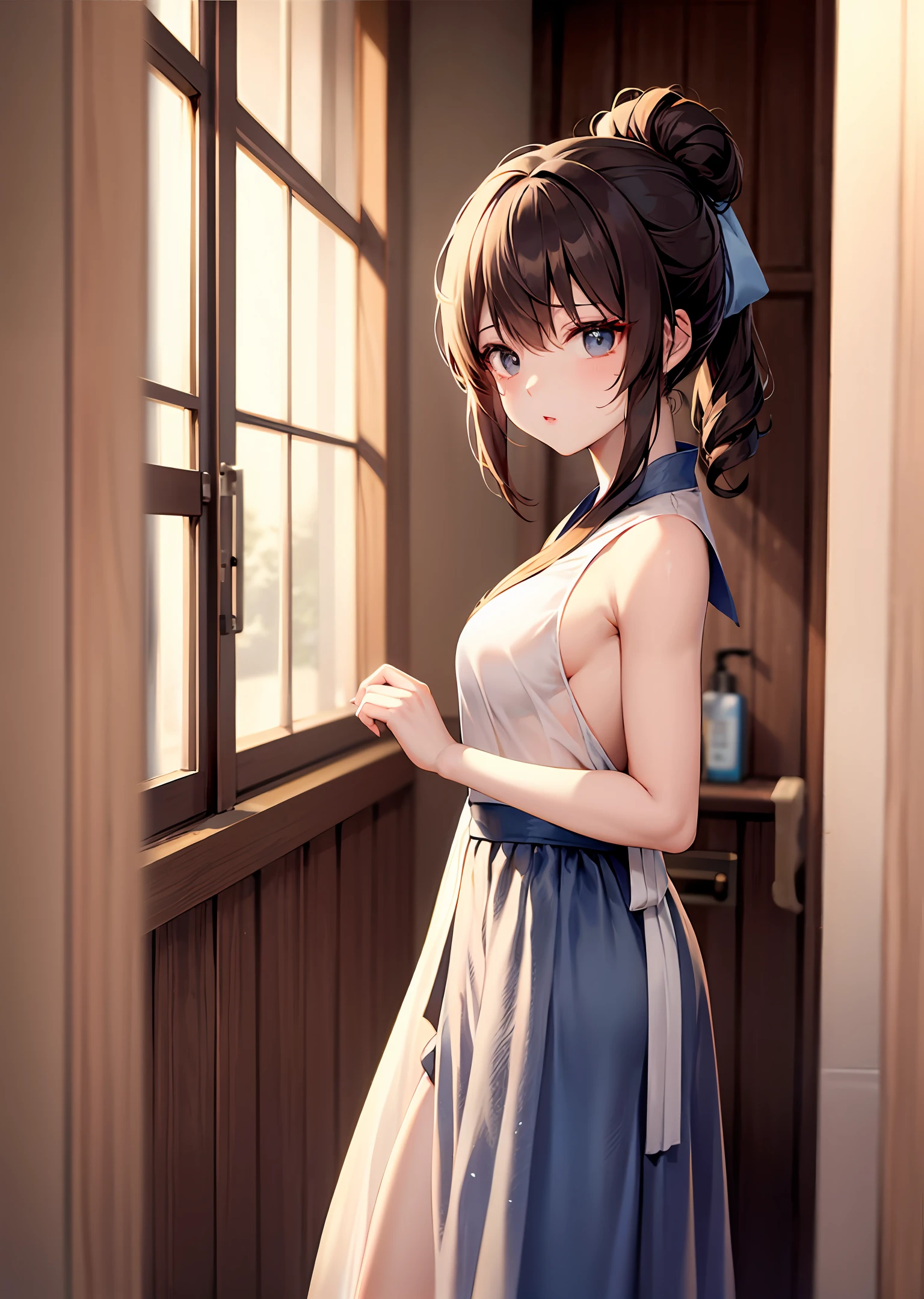 Hanfu beauty,In the bathroom,ssee-through,Young,Gauze skirt,1Girl