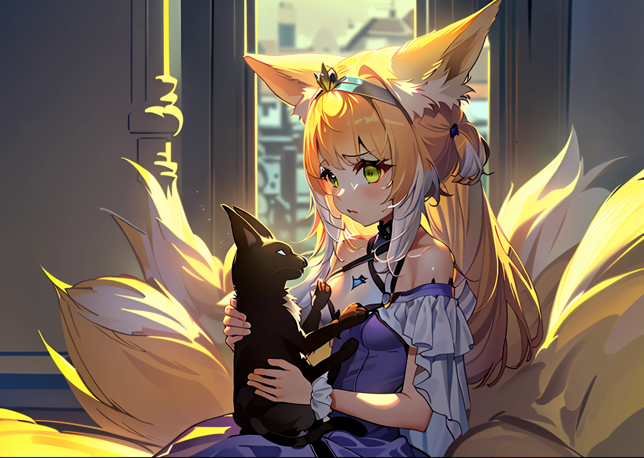 Boys wear helmets，The princess holds the cat-eared girl，