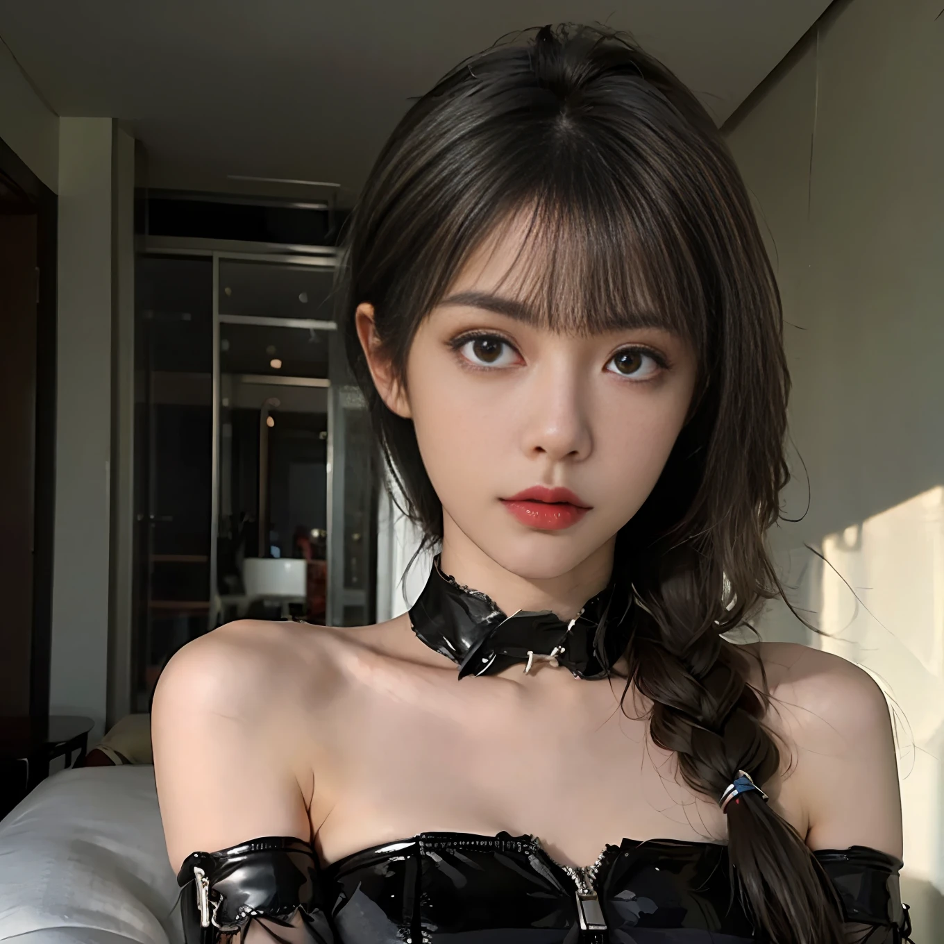 ，Slaves，rubbery，Black corset，shackle，collars，NSFW，（（best qualtiy，8K，tmasterpiece：1.3））），Clear focus：1.2，（layer cut，The large：1.2），Beautiful Women in Perfect Figure：1.4，Sler abs：1.2，Moist body：1.5，Highly detailed face and skin texture，Detailed eyes，二重まぶた，long whitr hair