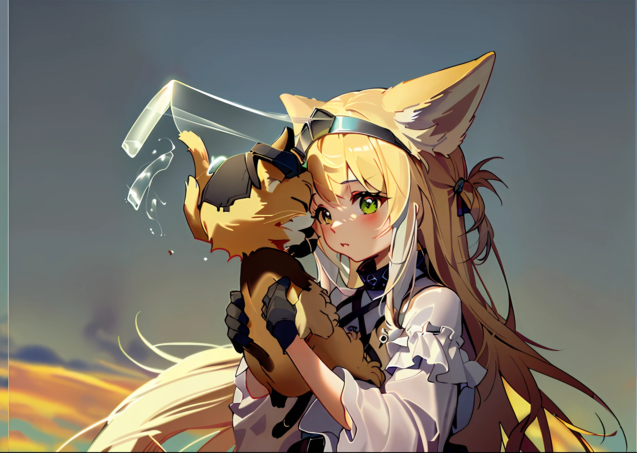 Boys wear helmets，The princess holds the cat-eared girl，